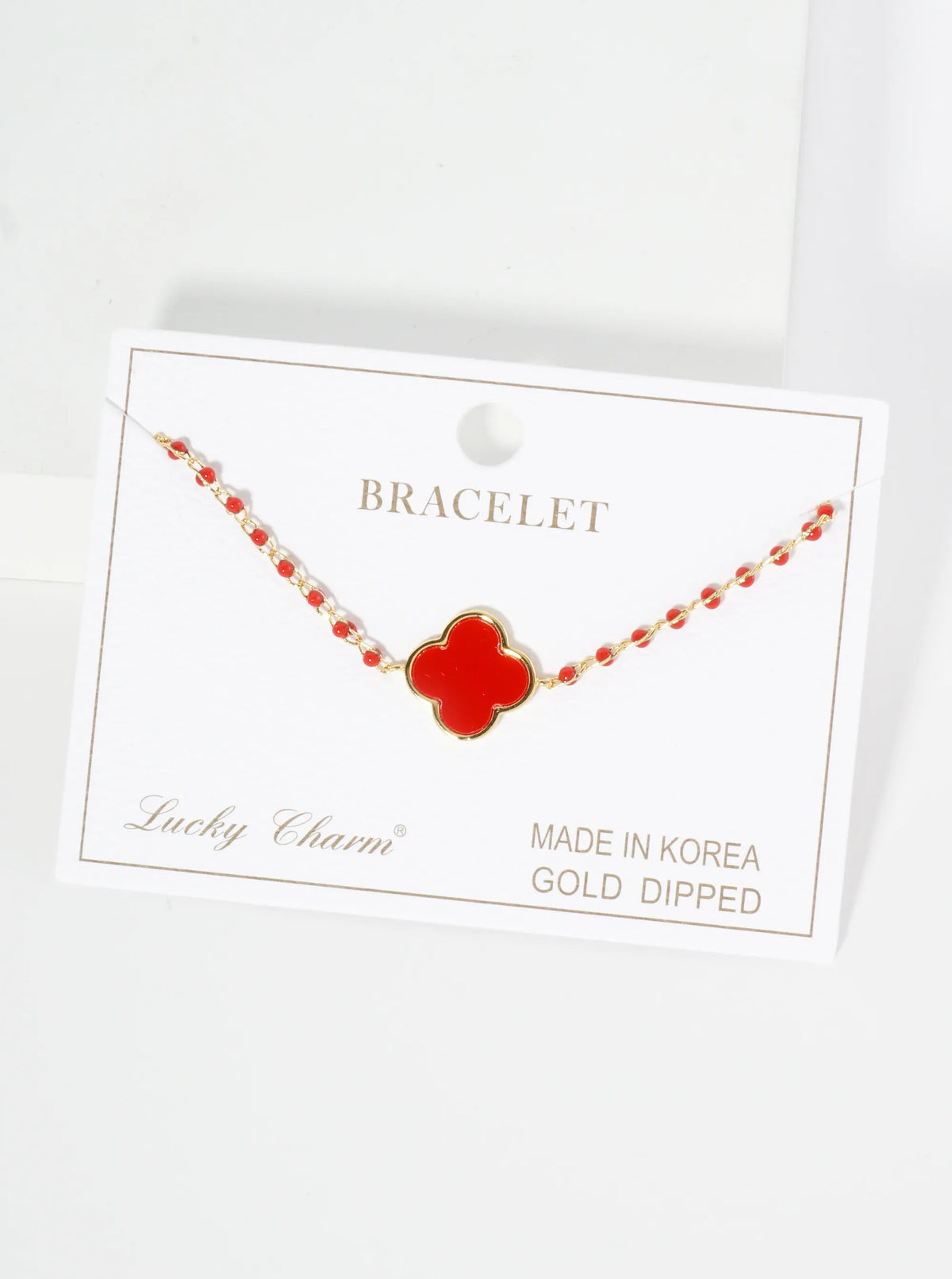 18K Gold Dipped 14mm Quatrefoil Glass Beaded Chain Bracelet