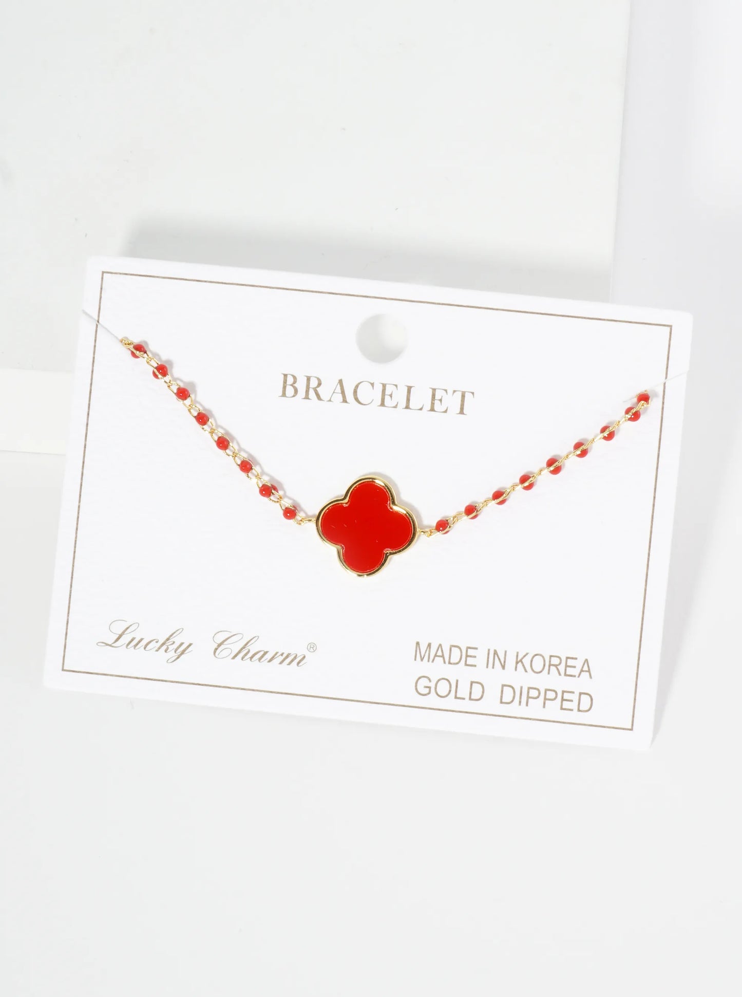18K Gold Dipped 14mm Quatrefoil Glass Beaded Chain Bracelet