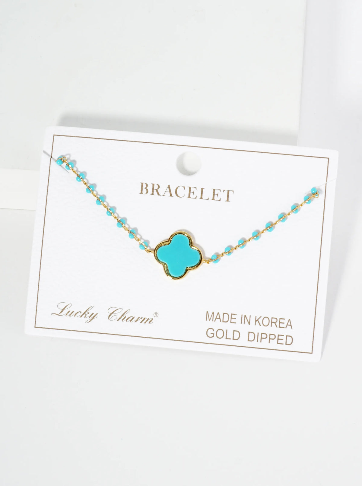 18K Gold Dipped 14mm Quatrefoil Glass Beaded Chain Bracelet