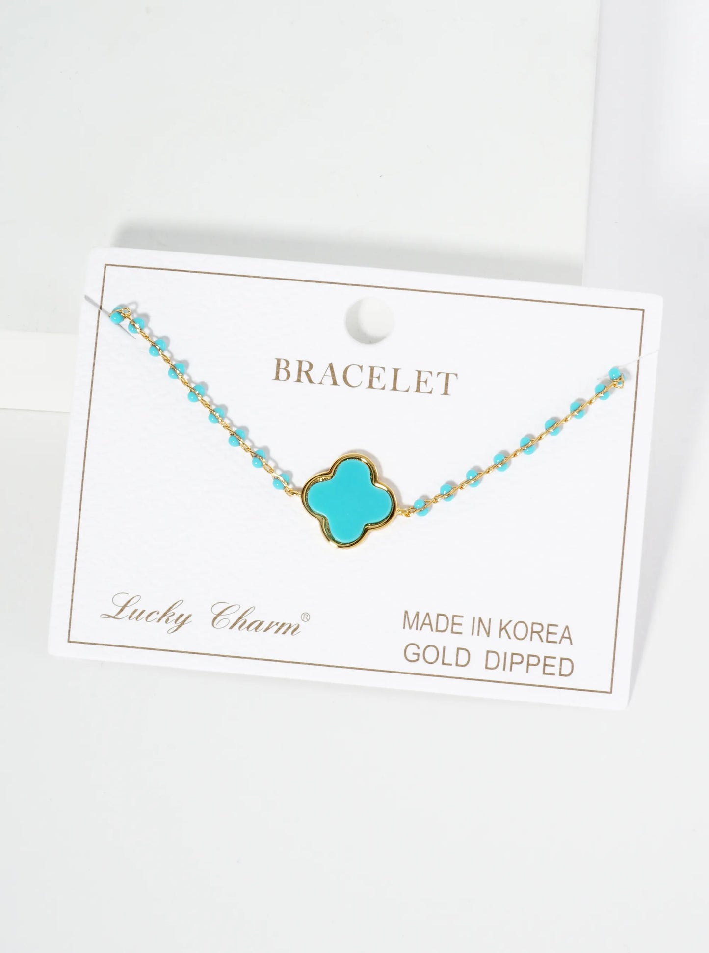 18K Gold Dipped 14mm Quatrefoil Glass Beaded Chain Bracelet