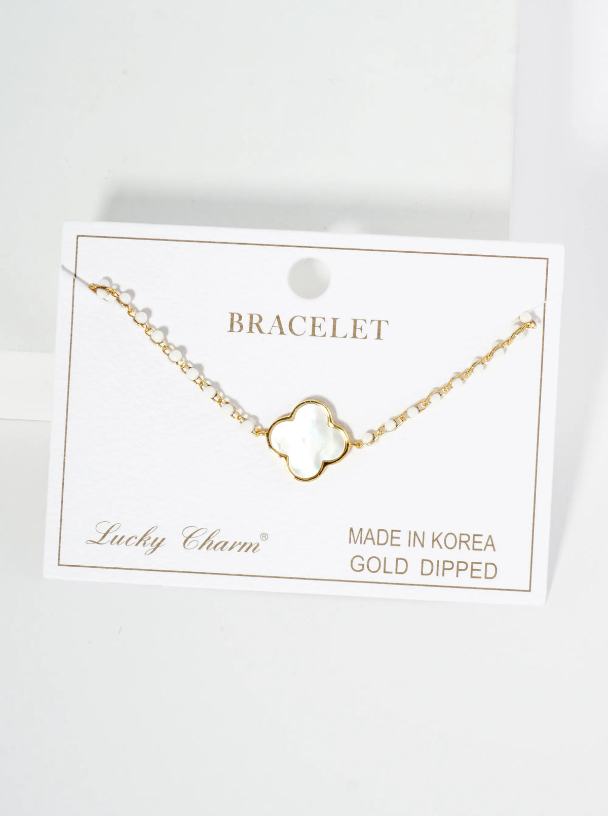 18K Gold Dipped 14mm Quatrefoil Glass Beaded Chain Bracelet