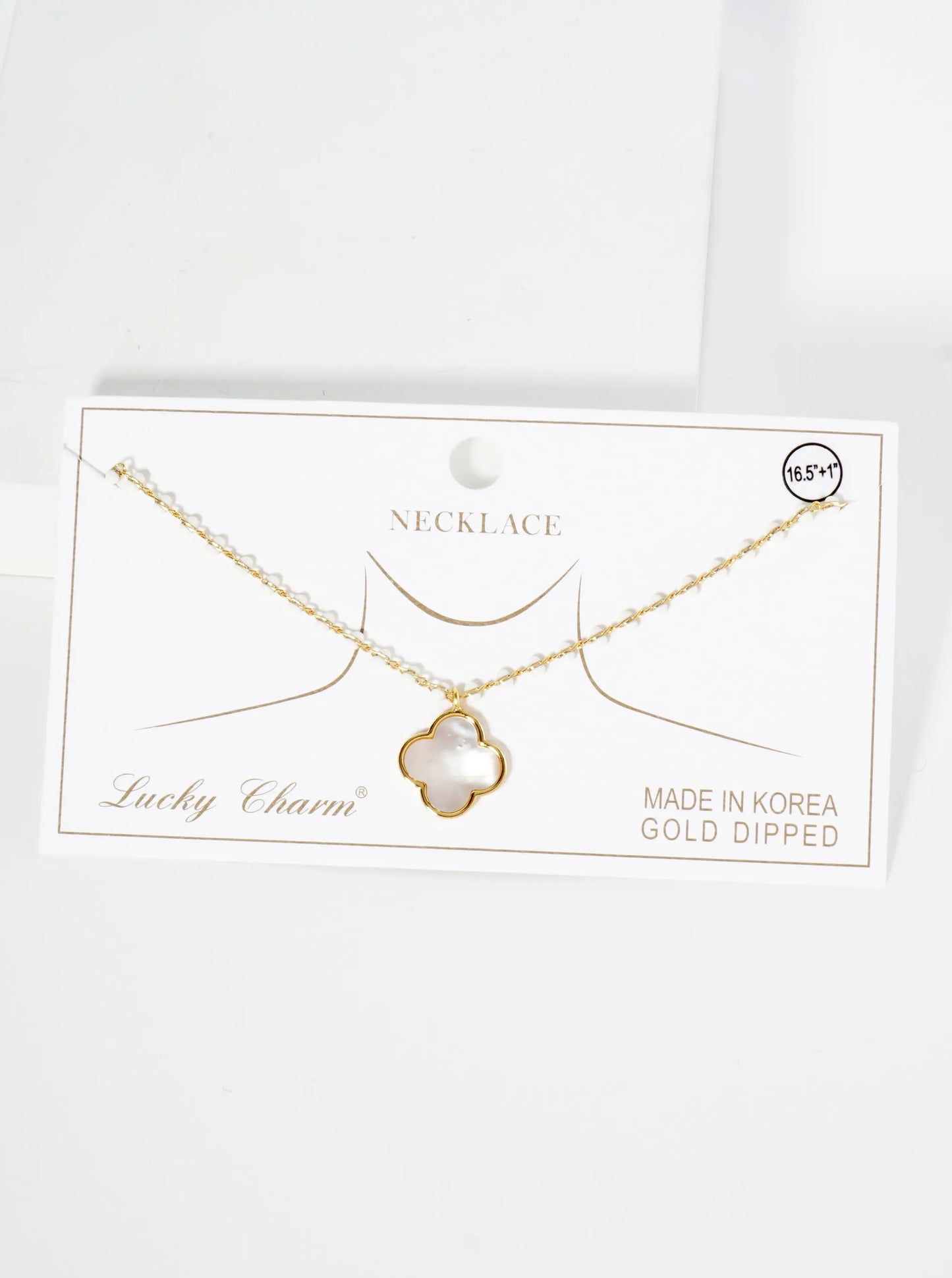 18K Gold Dipped 14mm Quatrefoil Pendant Glass Beaded Chain Necklace