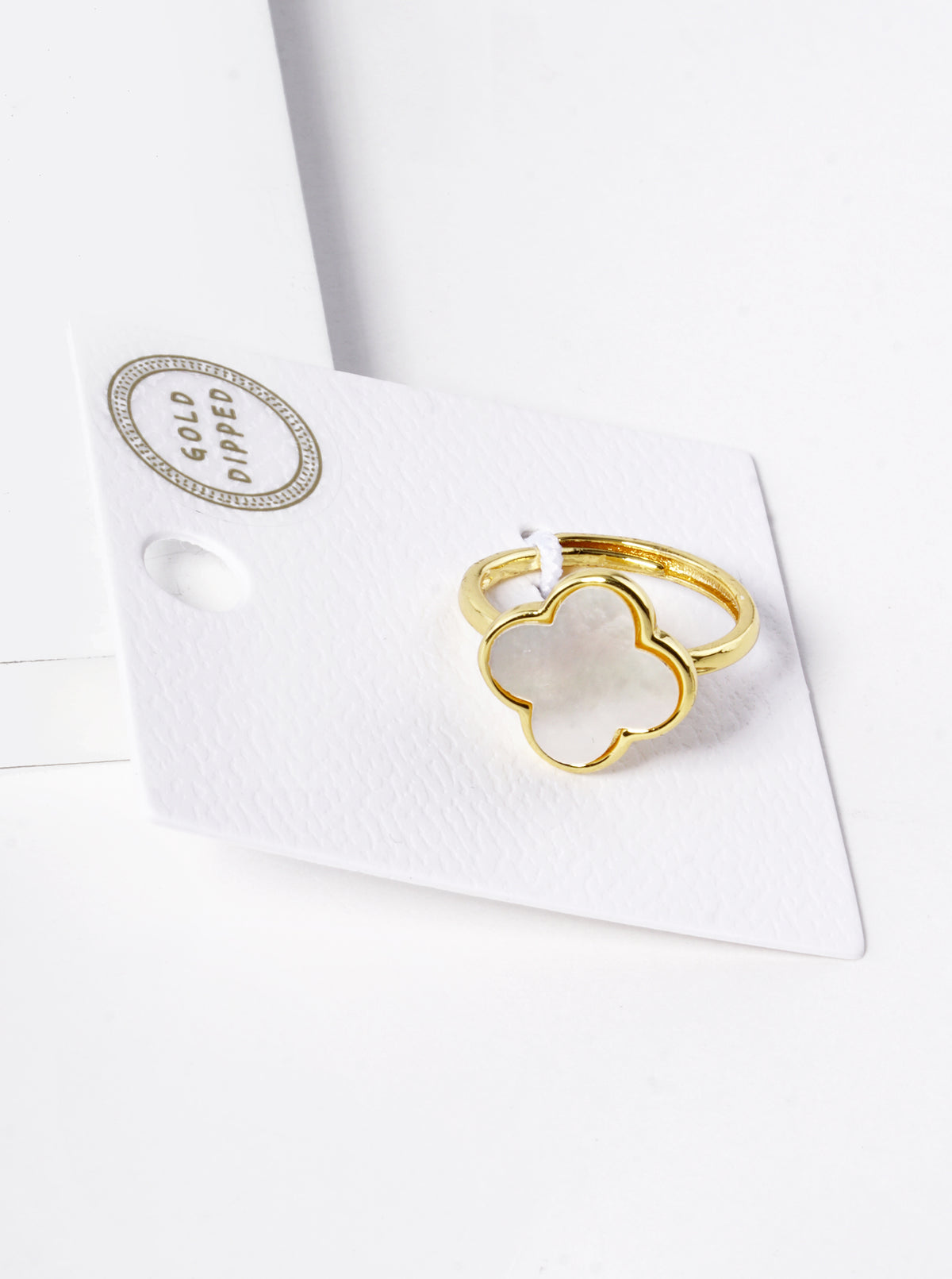 18K Gold Dipped 14mm Semi-Precious Quatrefoil Adjustable Ring