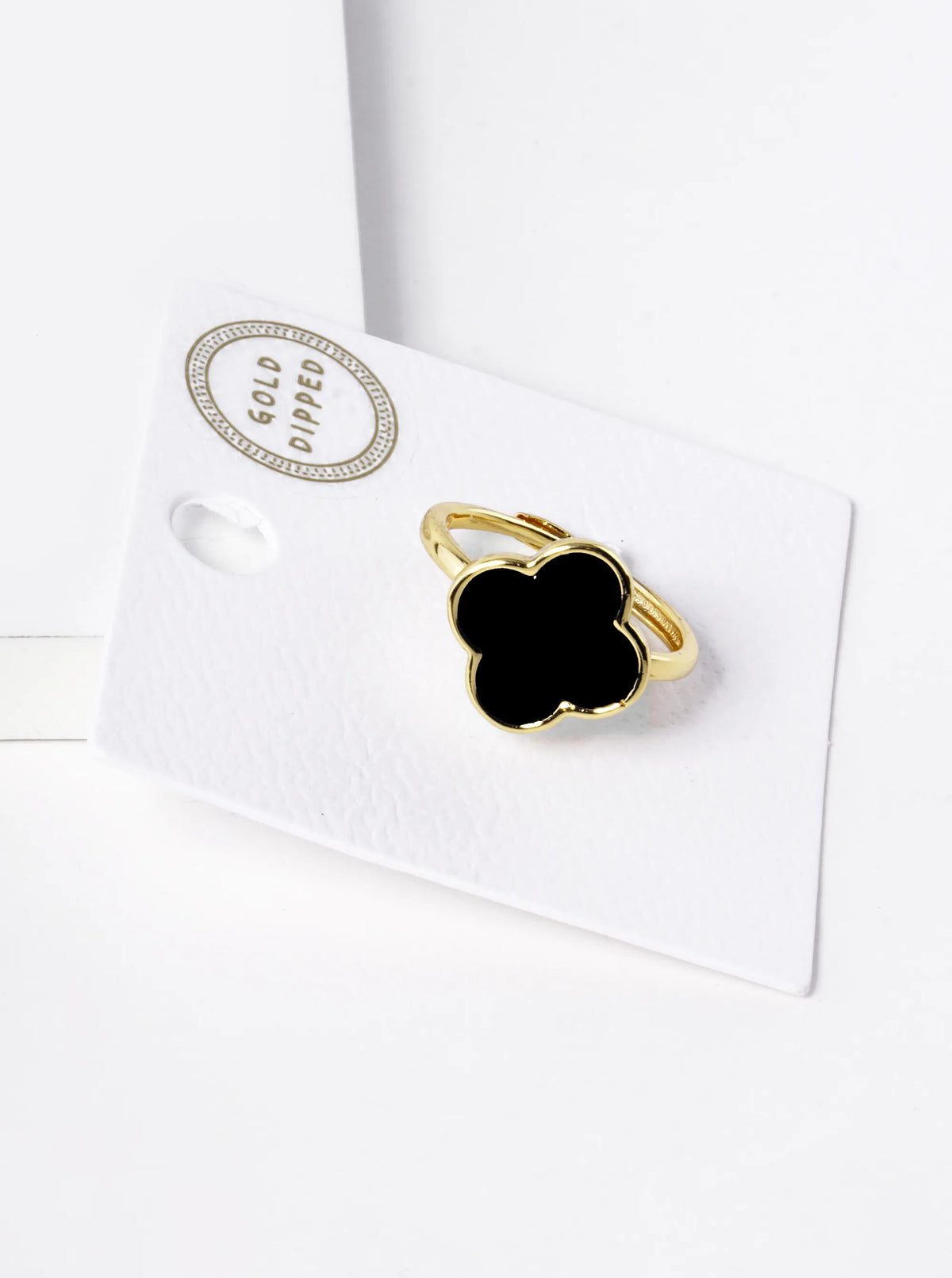 18K Gold Dipped 14mm Semi-Precious Quatrefoil Adjustable Ring