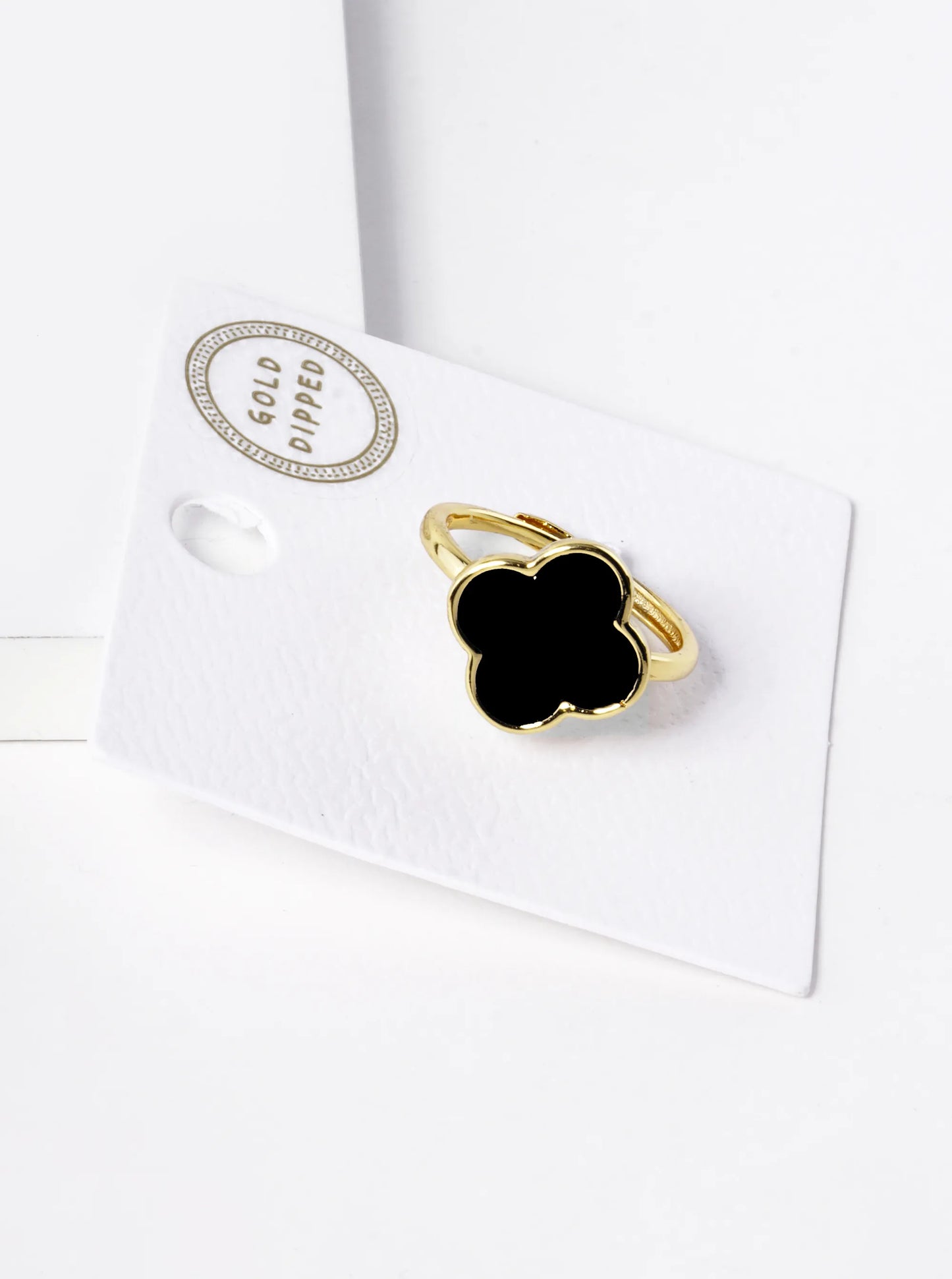 18K Gold Dipped 14mm Semi-Precious Quatrefoil Adjustable Ring