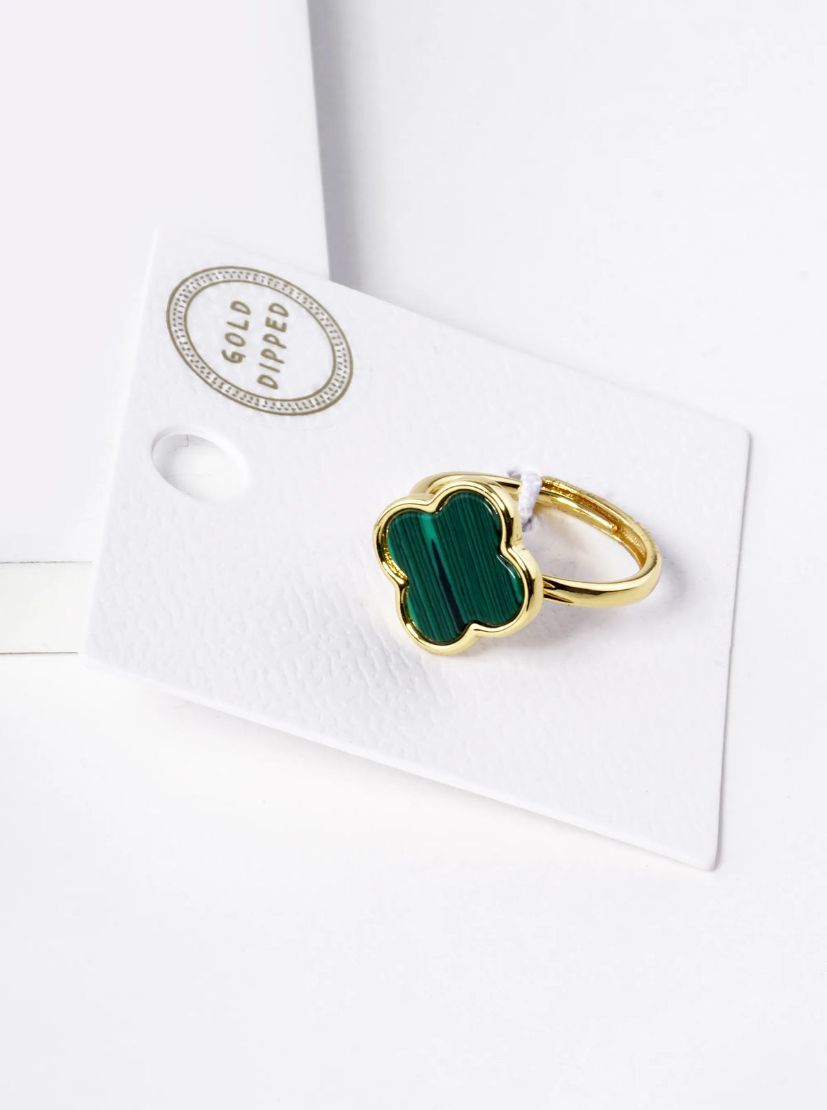 18K Gold Dipped 14mm Semi-Precious Quatrefoil Adjustable Ring