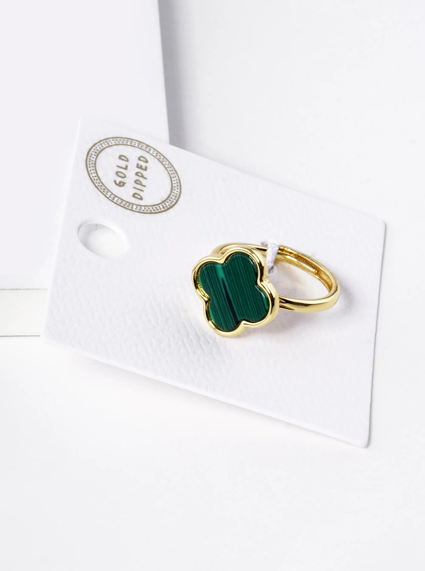 18K Gold Dipped 14mm Semi-Precious Quatrefoil Adjustable Ring