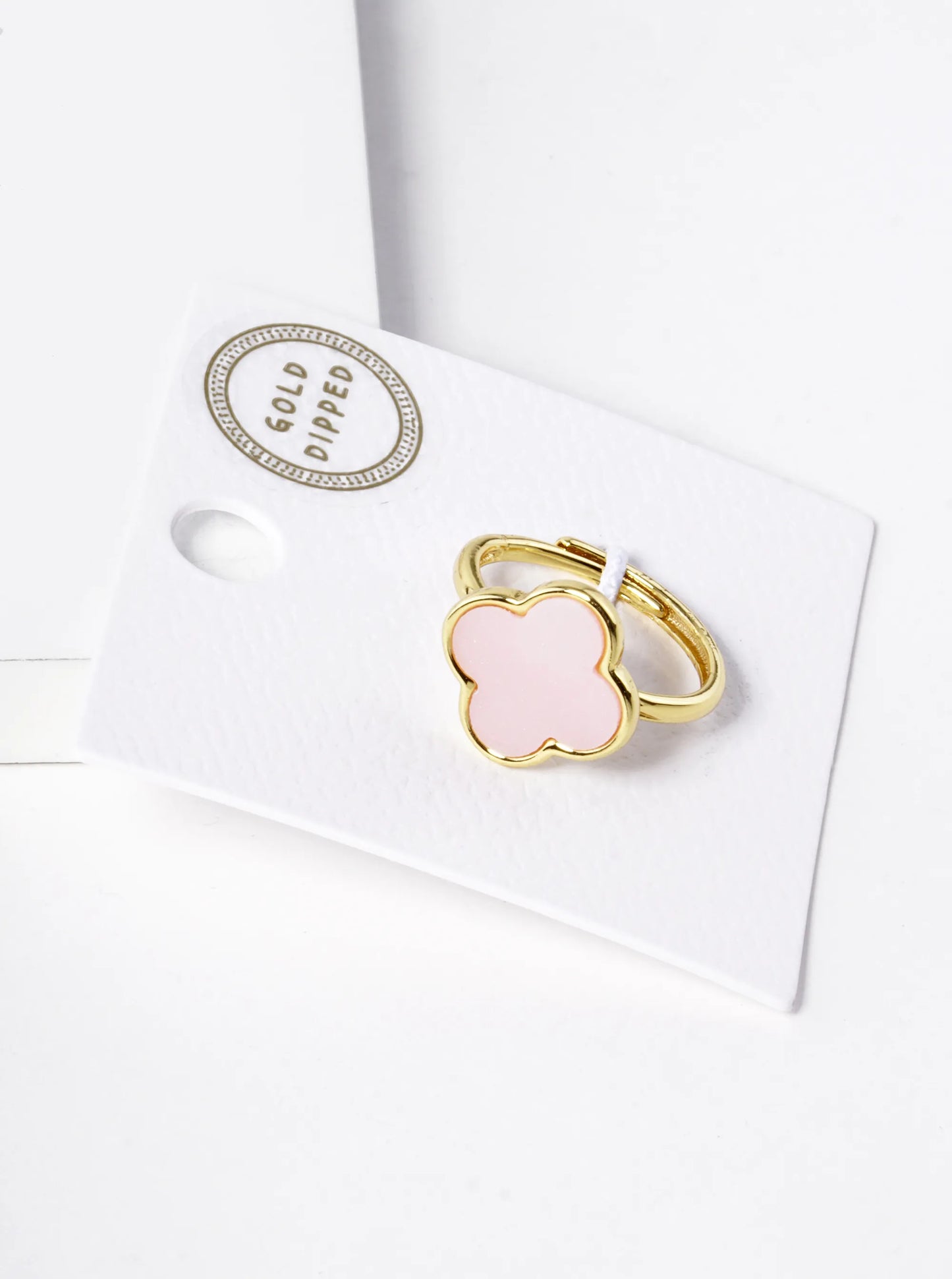 18K Gold Dipped 14mm Semi-Precious Quatrefoil Adjustable Ring