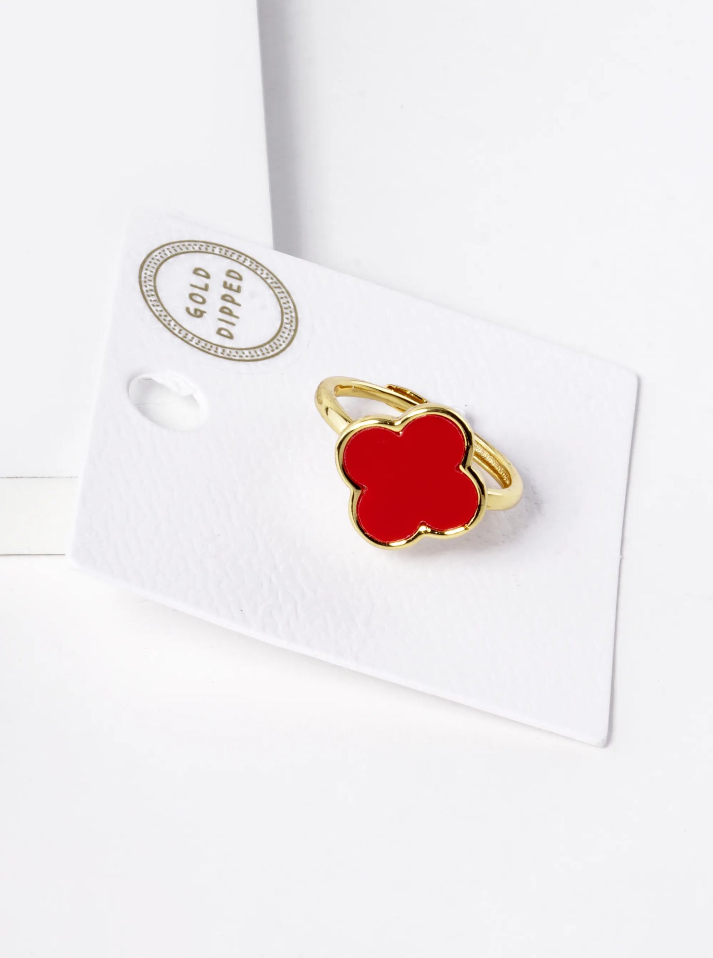 18K Gold Dipped 14mm Semi-Precious Quatrefoil Adjustable Ring