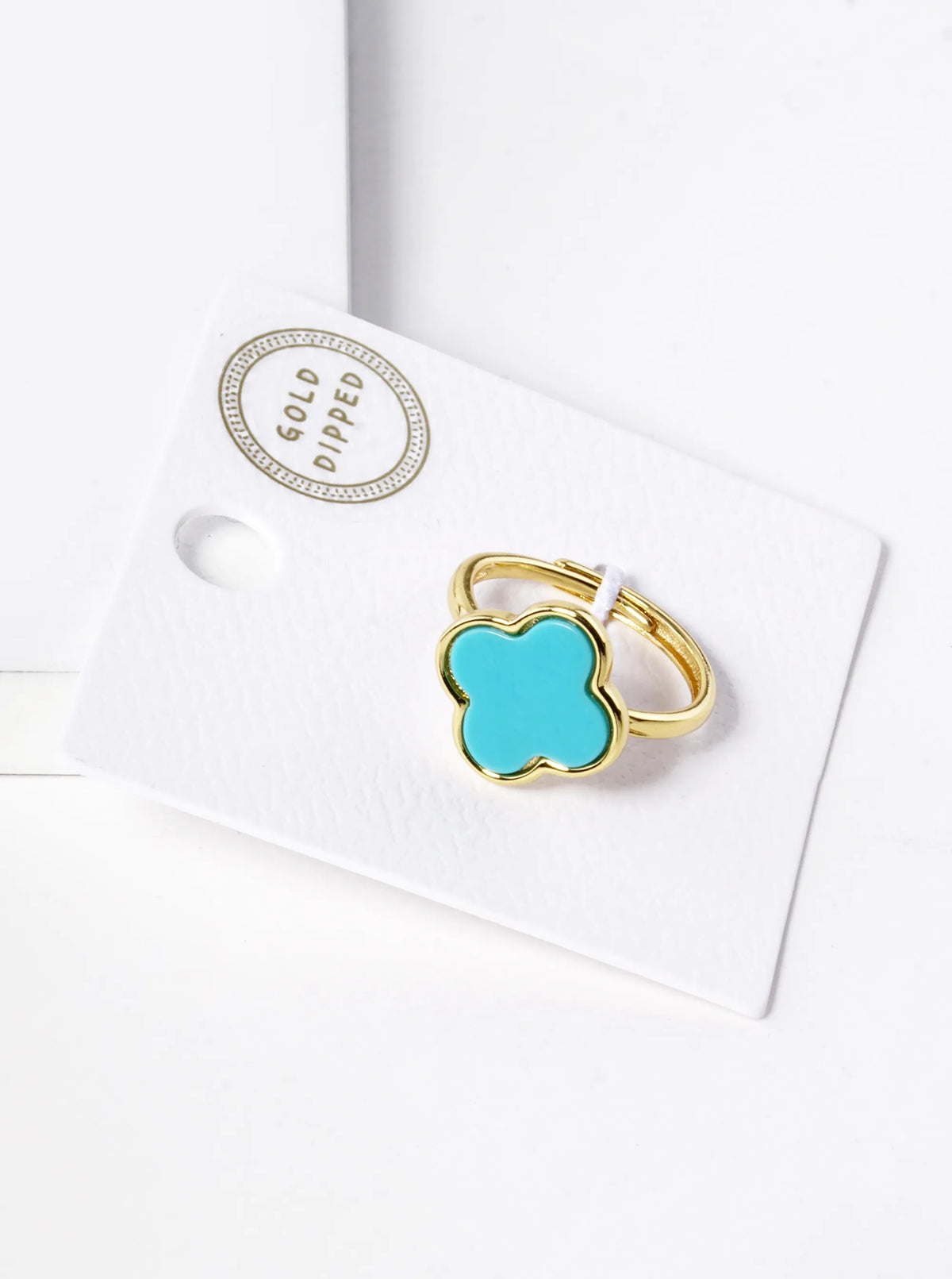 18K Gold Dipped 14mm Semi-Precious Quatrefoil Adjustable Ring