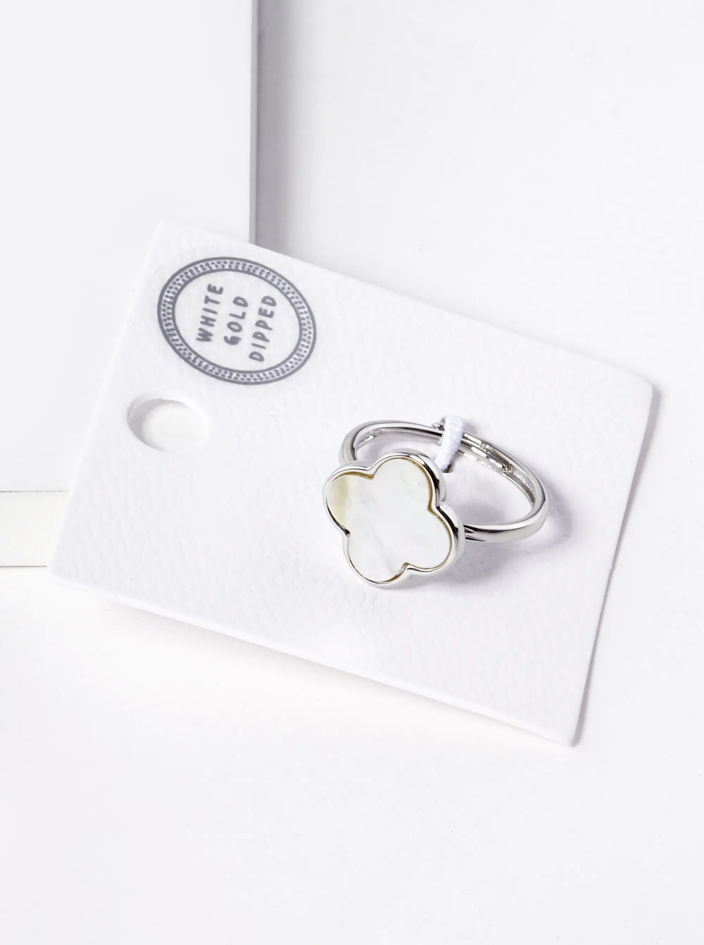 18K Gold Dipped 14mm Semi-Precious Quatrefoil Adjustable Ring