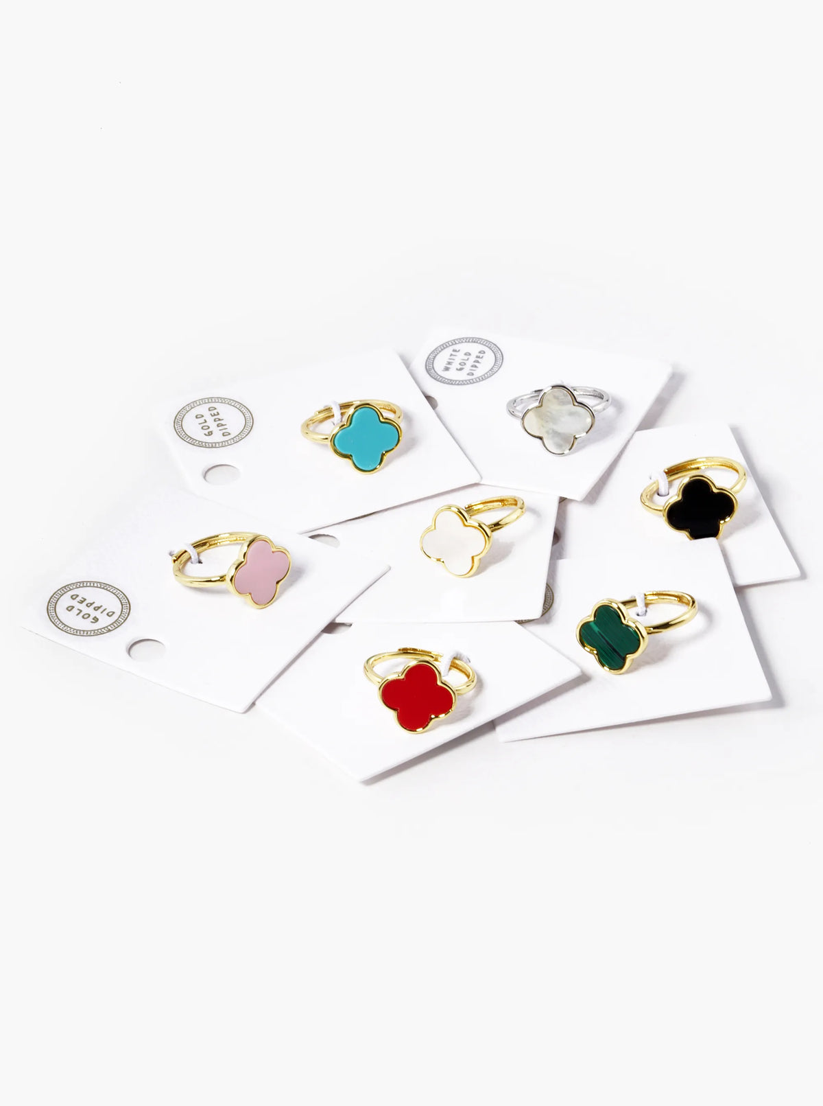 18K Gold Dipped 14mm Semi-Precious Quatrefoil Adjustable Ring
