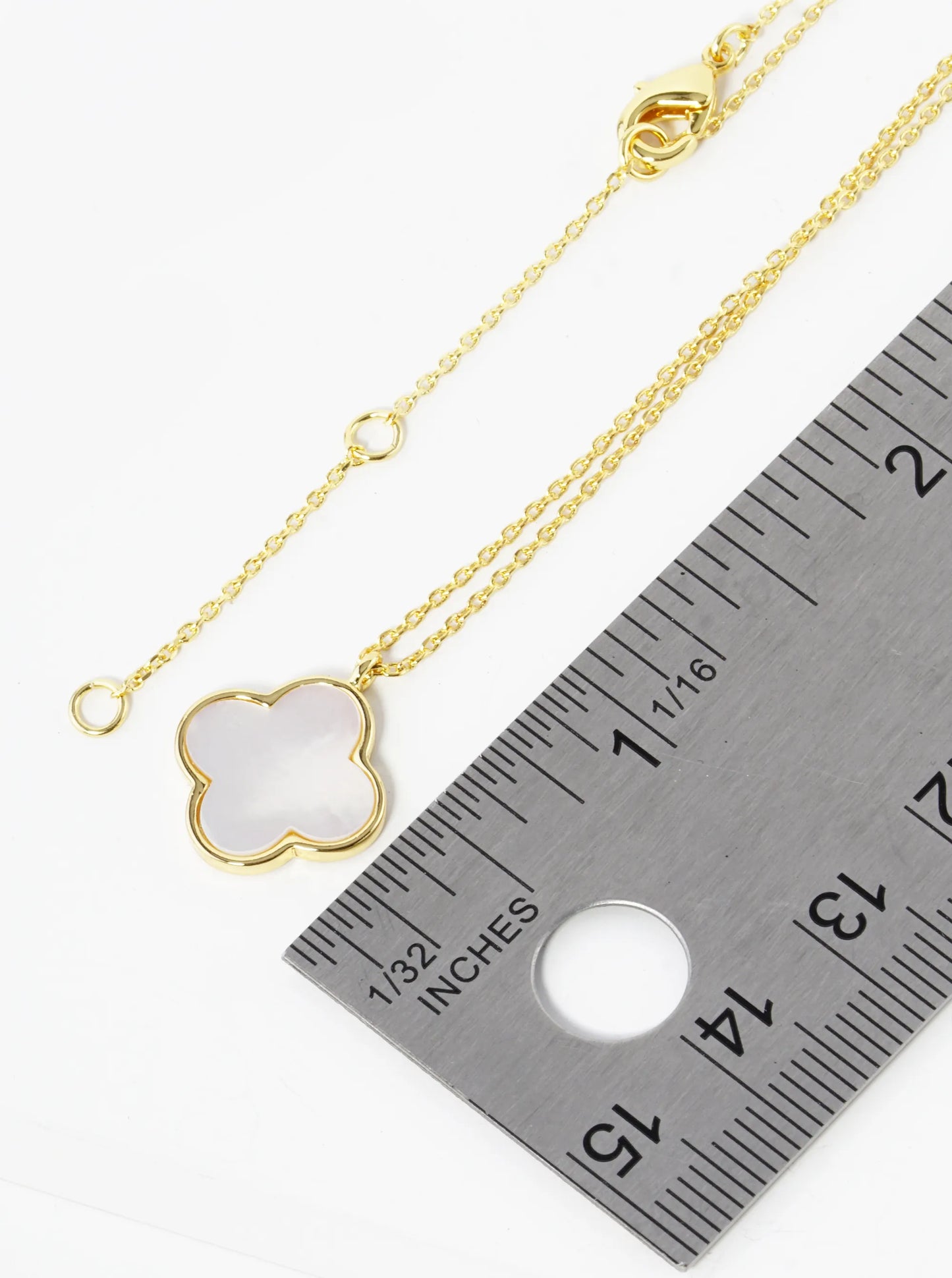 18K Gold Dipped 14mm Semi-Precious Quatrefoil Pendant Necklace