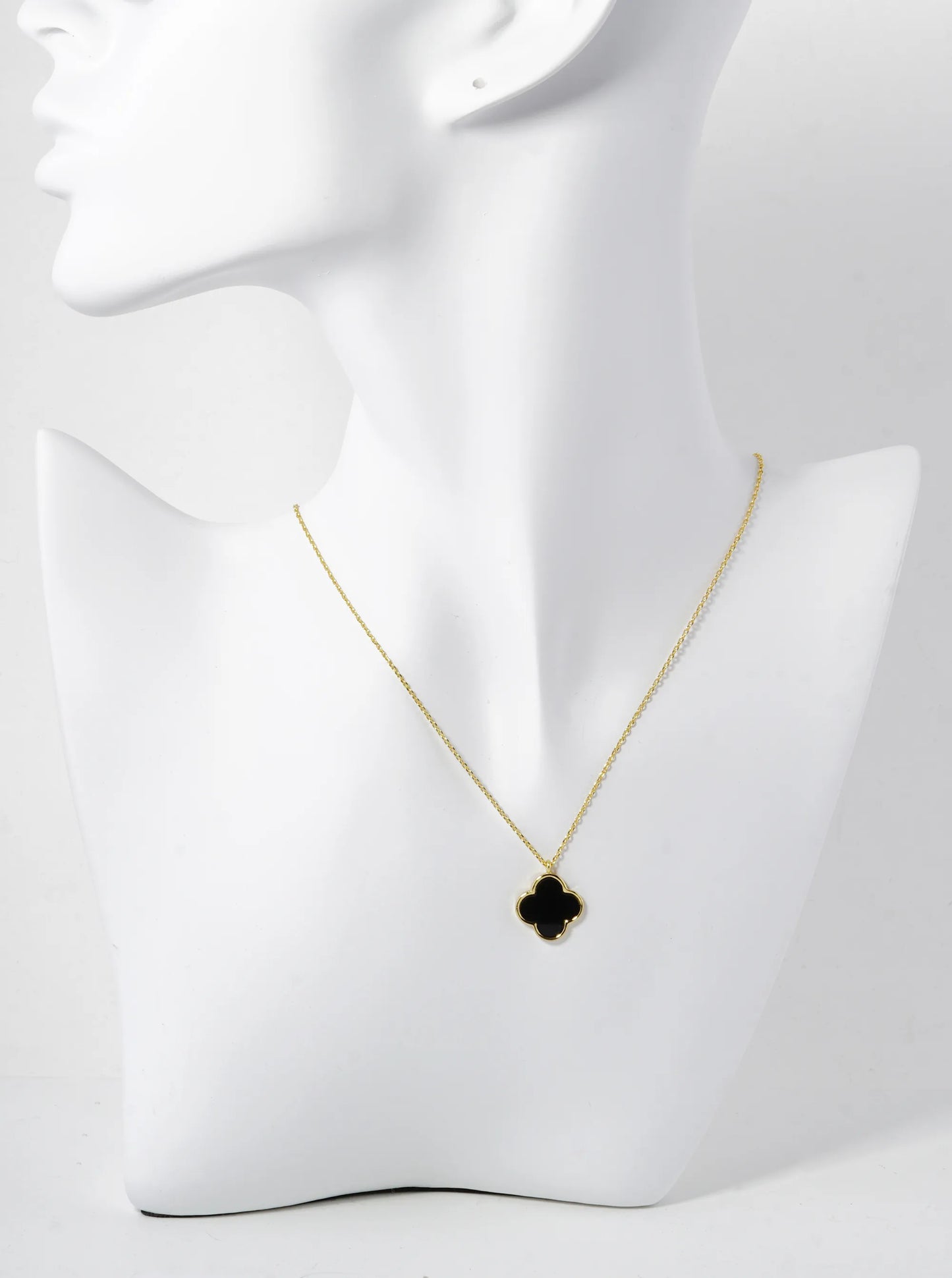 18K Gold Dipped 14mm Semi-Precious Quatrefoil Pendant Necklace