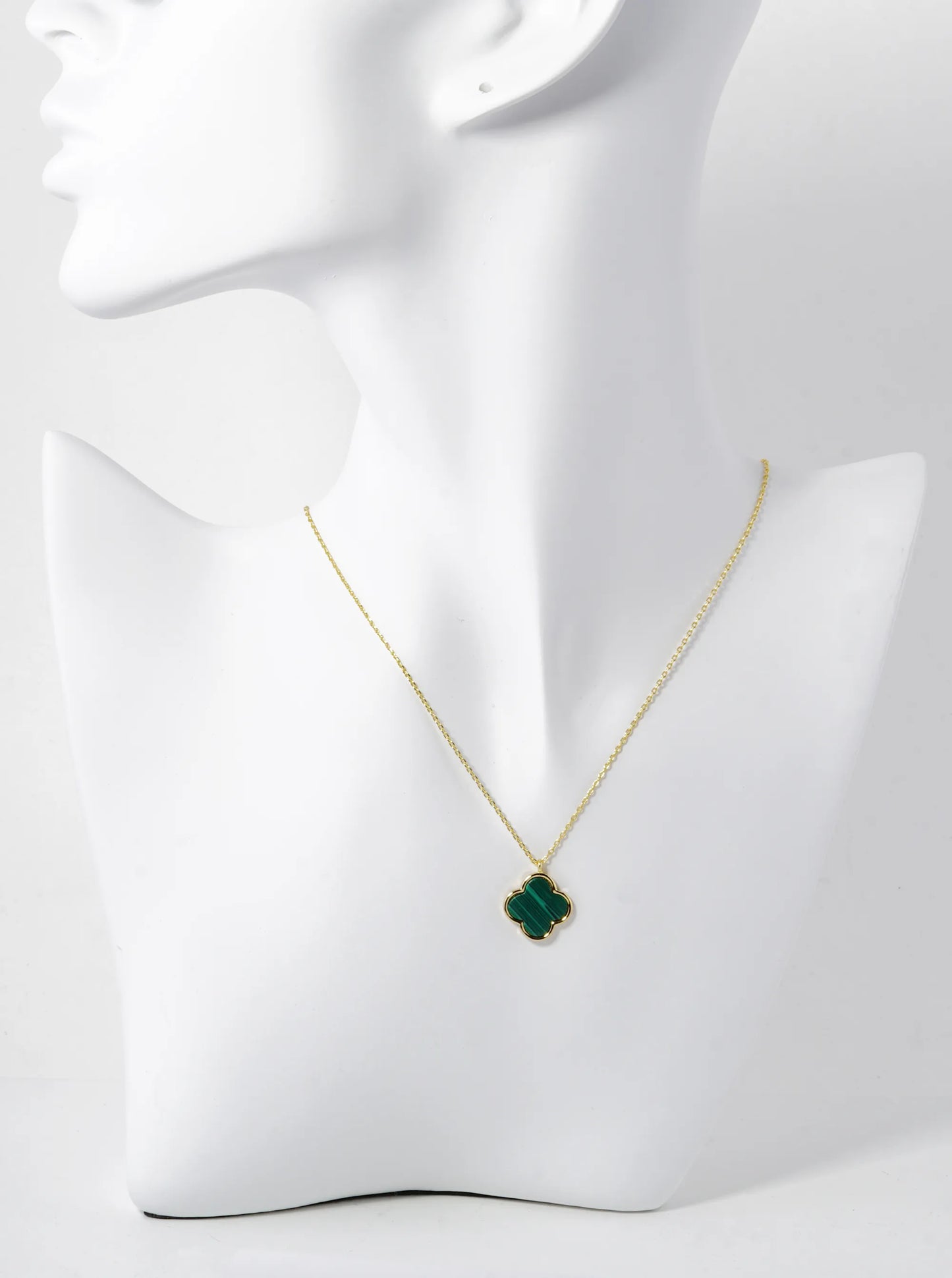 18K Gold Dipped 14mm Semi-Precious Quatrefoil Pendant Necklace