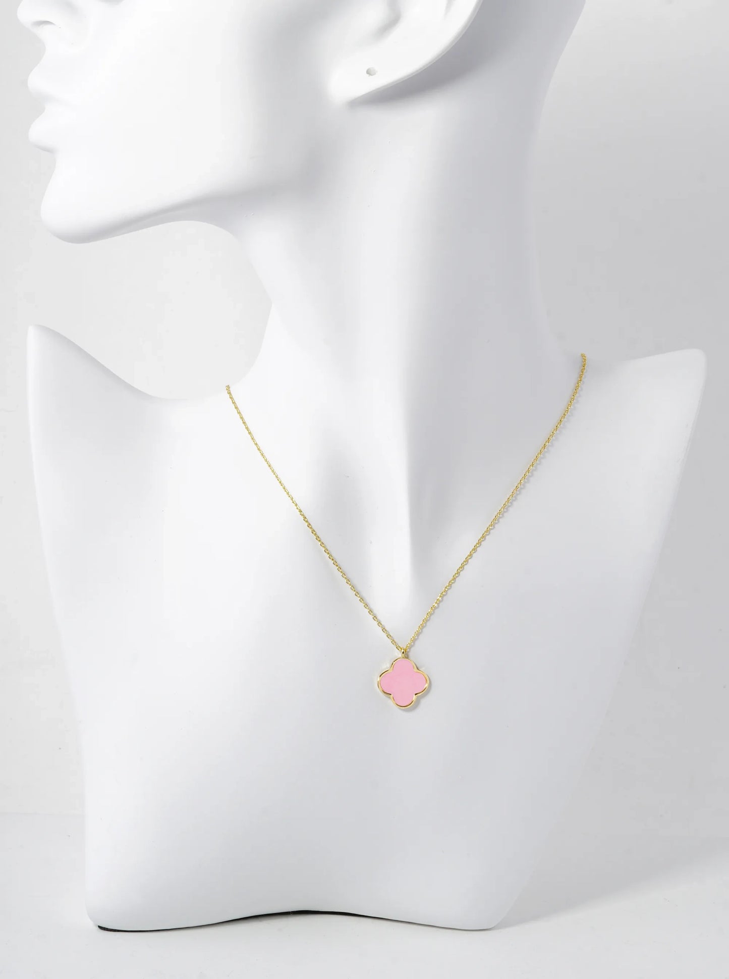 18K Gold Dipped 14mm Semi-Precious Quatrefoil Pendant Necklace
