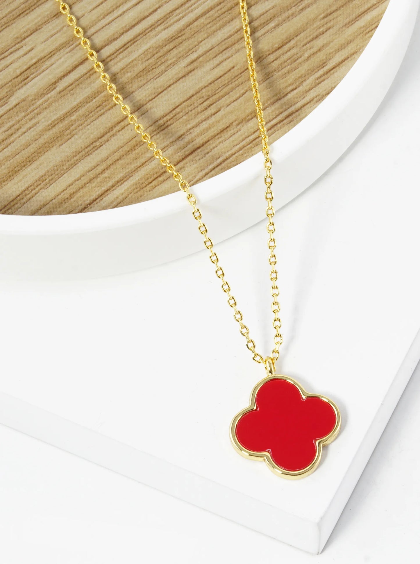 18K Gold Dipped 14mm Semi-Precious Quatrefoil Pendant Necklace