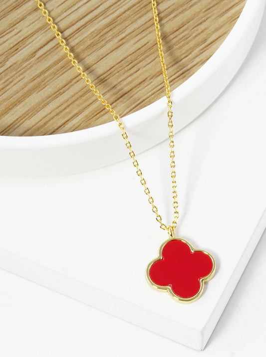18K Gold Dipped 14mm Semi-Precious Quatrefoil Pendant Necklace