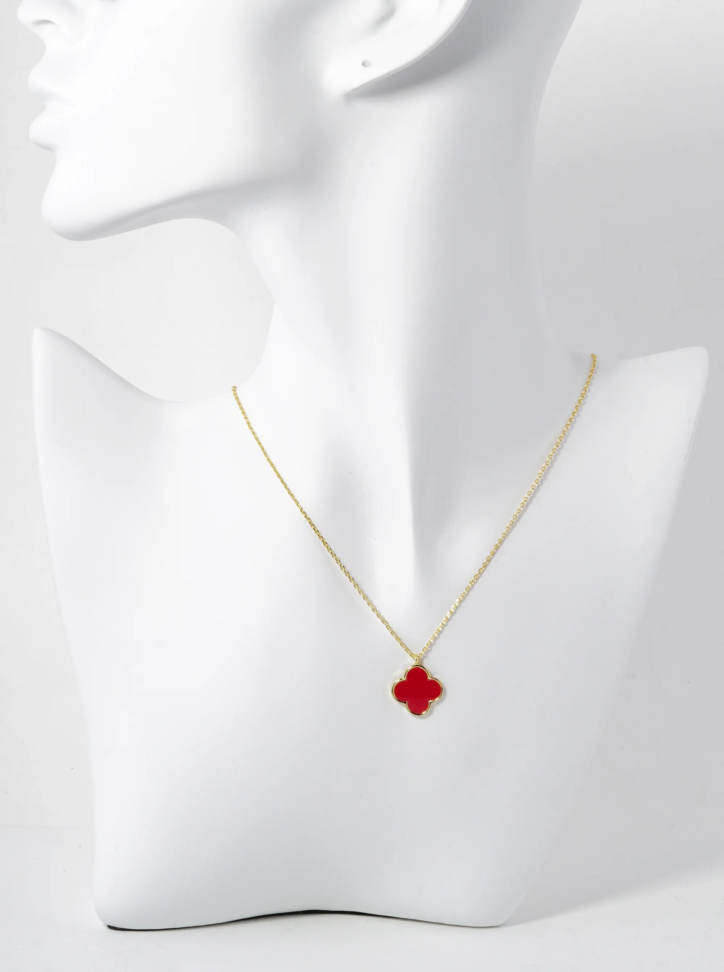 18K Gold Dipped 14mm Semi-Precious Quatrefoil Pendant Necklace