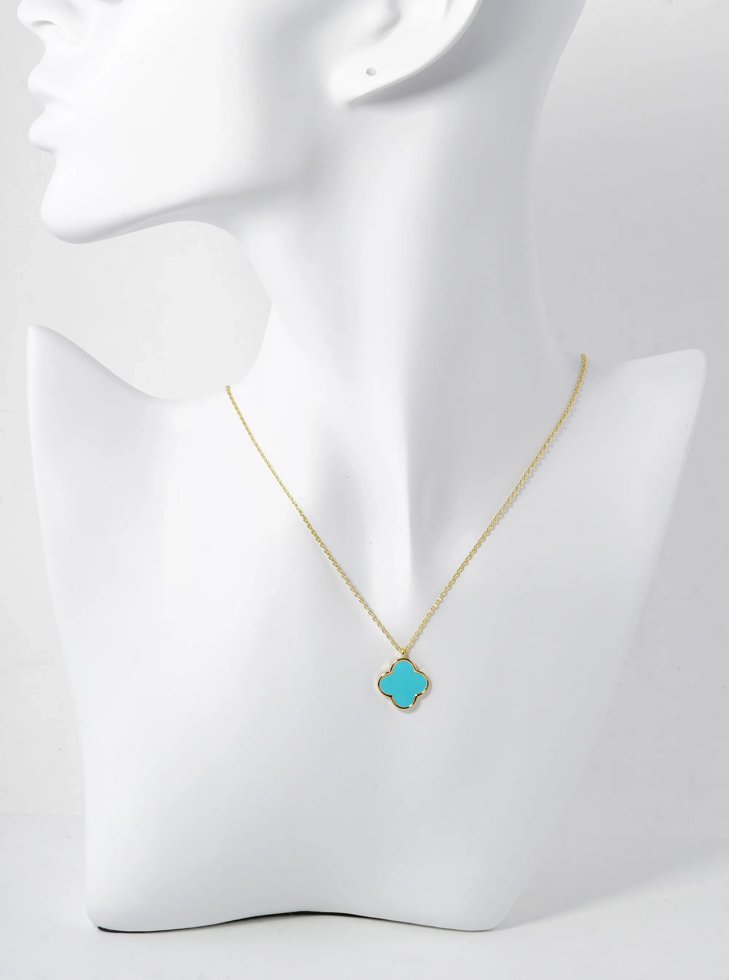 18K Gold Dipped 14mm Semi-Precious Quatrefoil Pendant Necklace