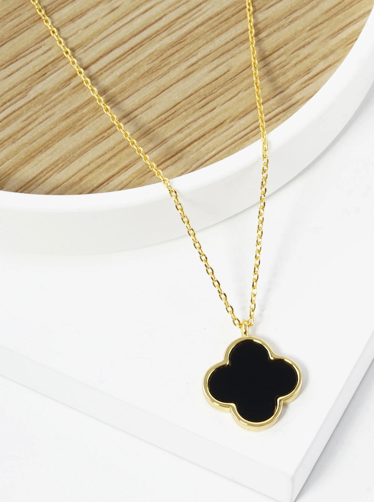 18K Gold Dipped 14mm Semi-Precious Quatrefoil Pendant Necklace