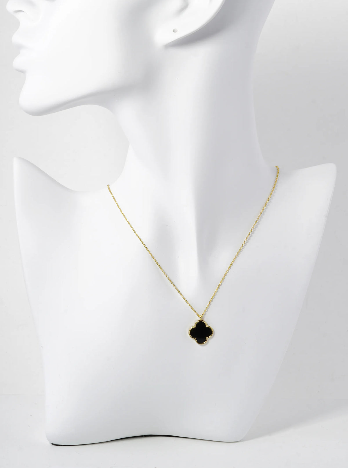 18K Gold Dipped 14mm Semi-Precious Quatrefoil Pendant Necklace