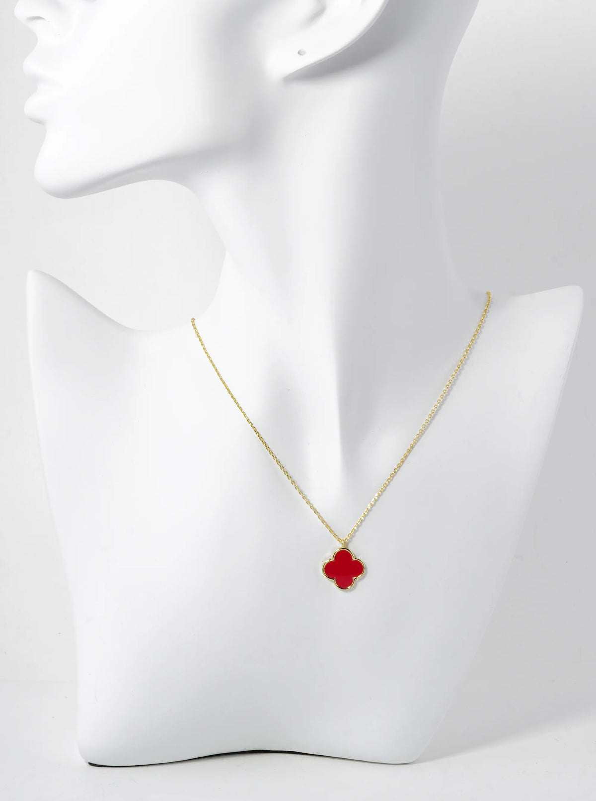 18K Gold Dipped 14mm Semi-Precious Quatrefoil Pendant Necklace
