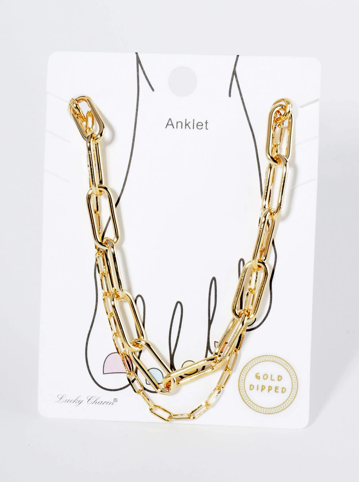 18K Gold Dipped 15mm 6mm Brass Layered Link Chain Anklet