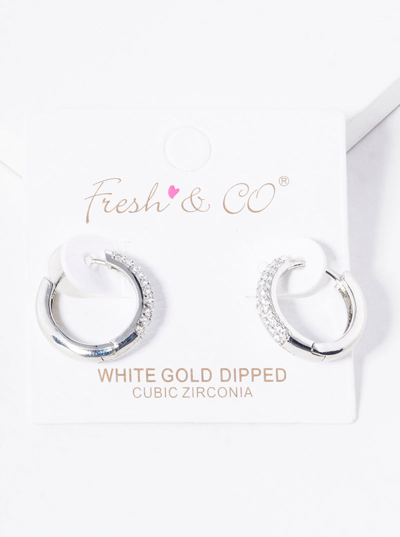 18K Gold Dipped 15mm CZ Pave Huggie Hoop Earrings