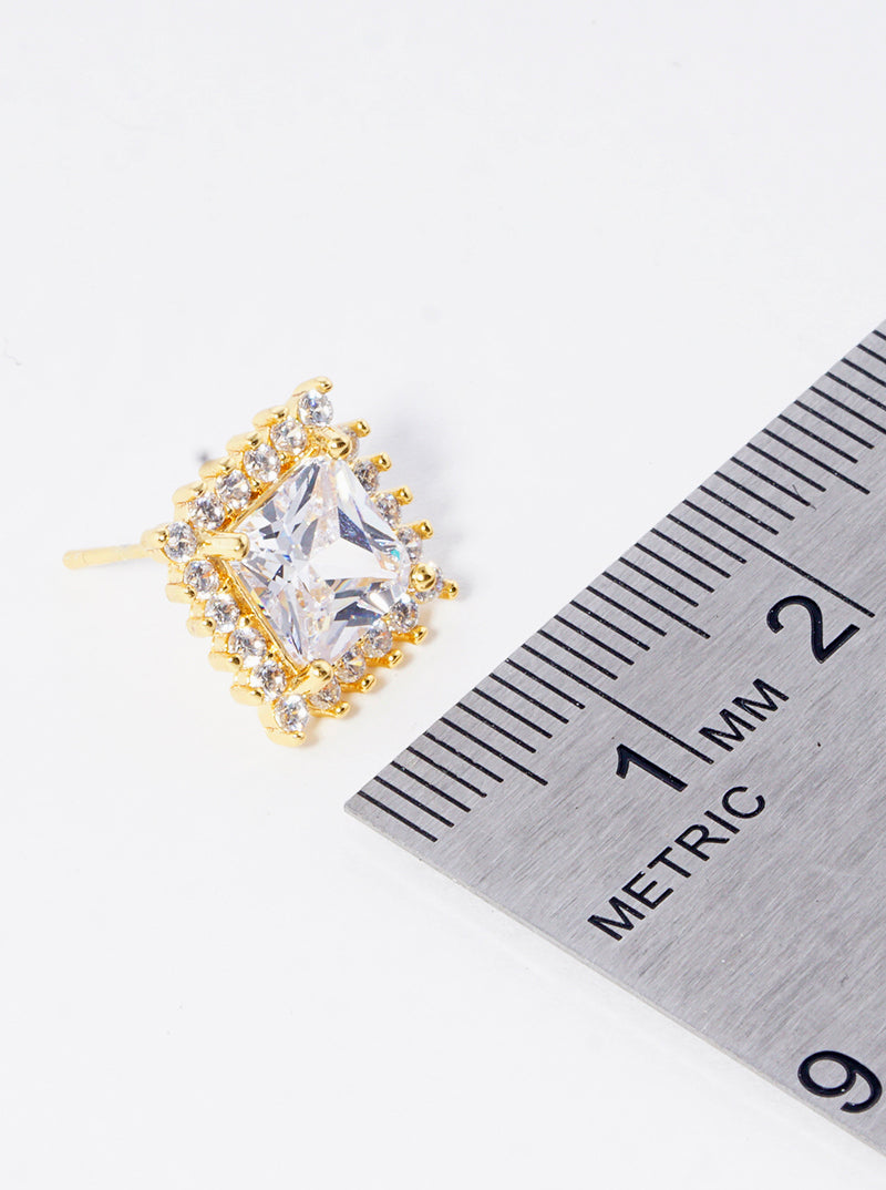 18K Gold Dipped 15mm CZ Pave Rhombus Post Stud Earrings