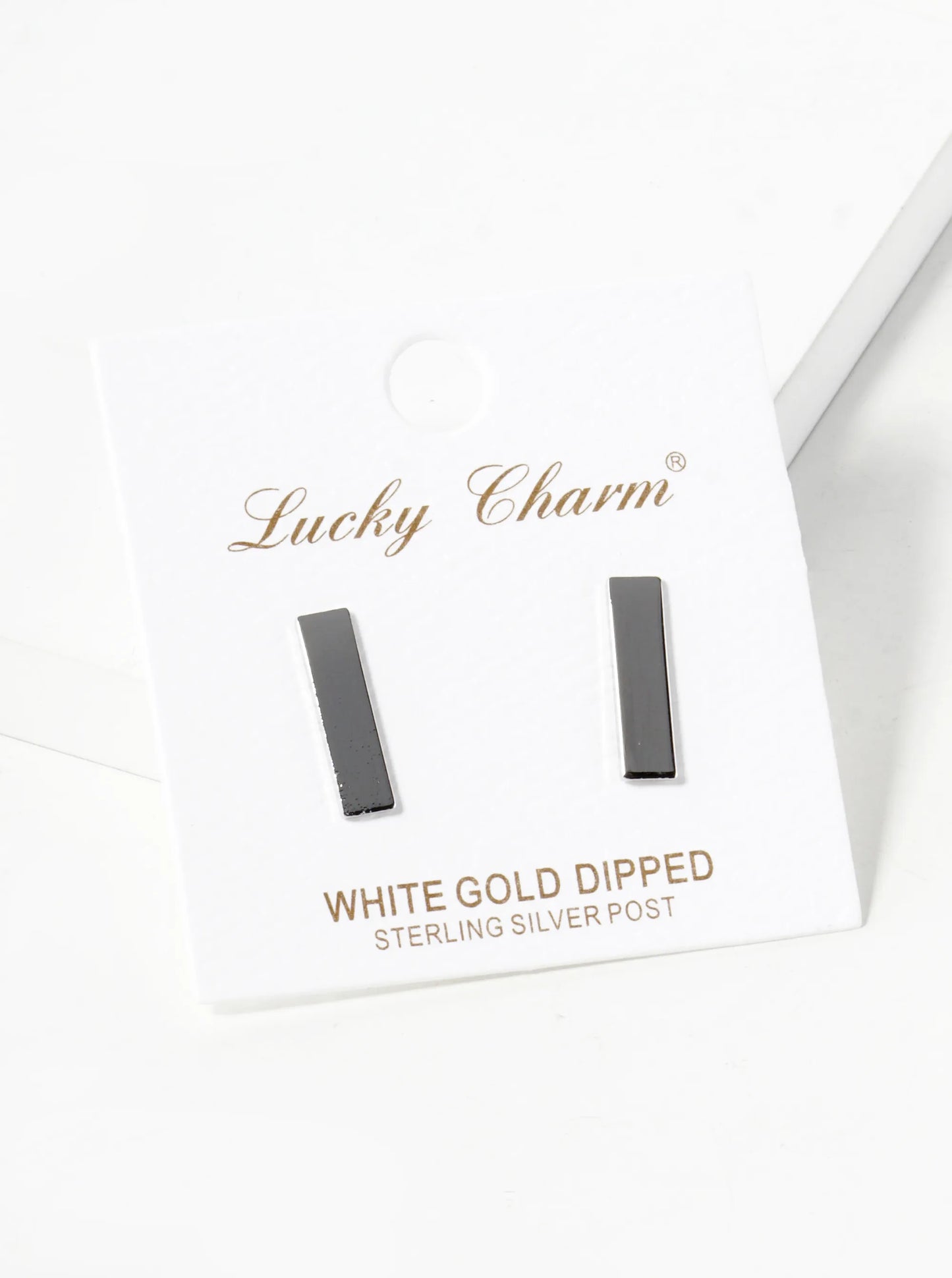 18K Gold Dipped 15mm Flat Rectangle Bar Stud Earrings