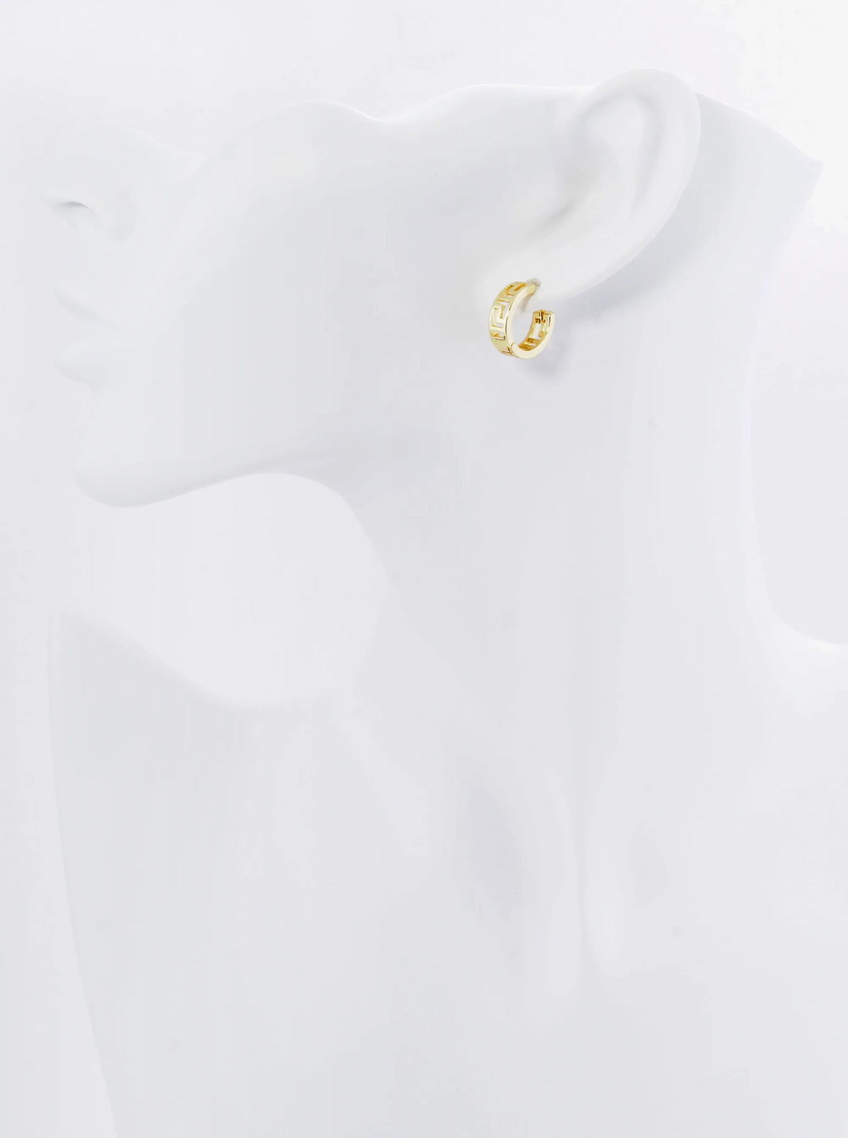 18K Gold Dipped 15mm Greek Key Pattern Small Huggie Earrings