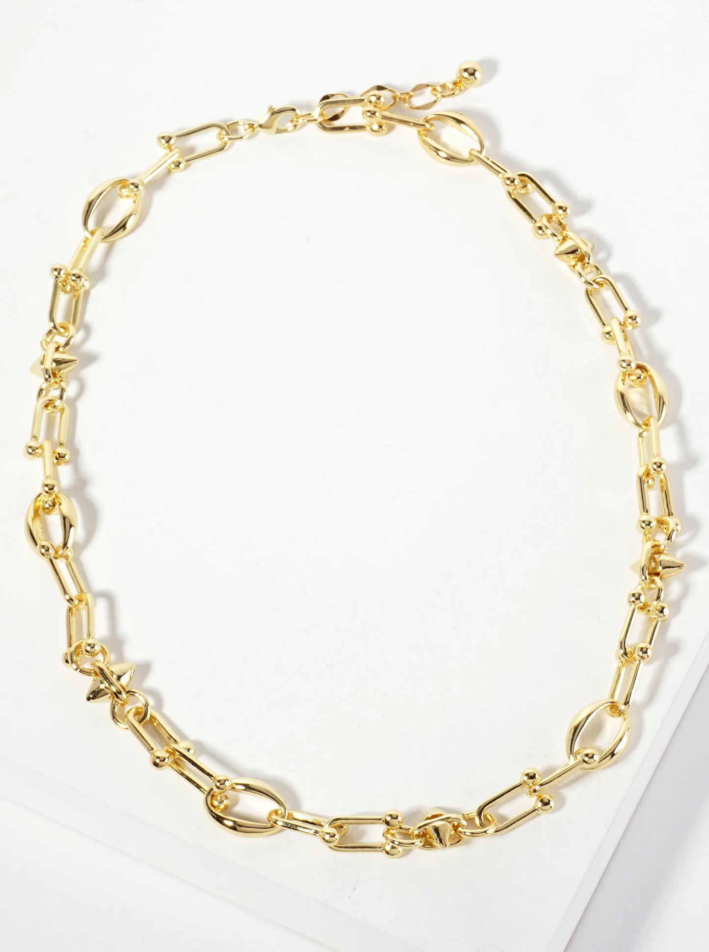 18K-Gold-Dipped 15mm HardWear Oval-Chain Polished Brass Chain Necklace With Spike Details