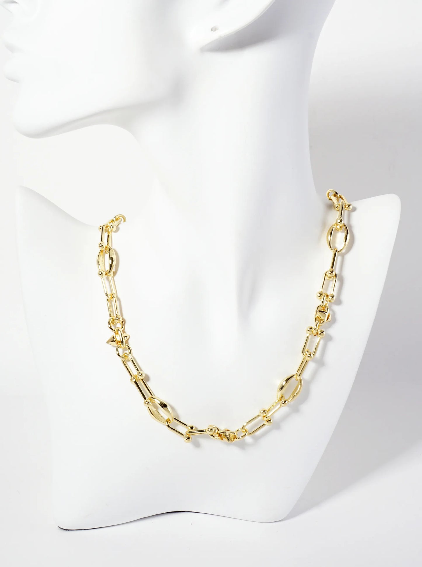 18K-Gold-Dipped 15mm HardWear Oval-Chain Polished Brass Chain Necklace With Spike Details