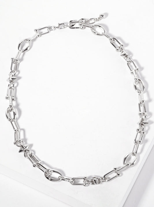 18K-Gold-Dipped 15mm HardWear Oval-Chain Polished Brass Chain Necklace With Spike Details