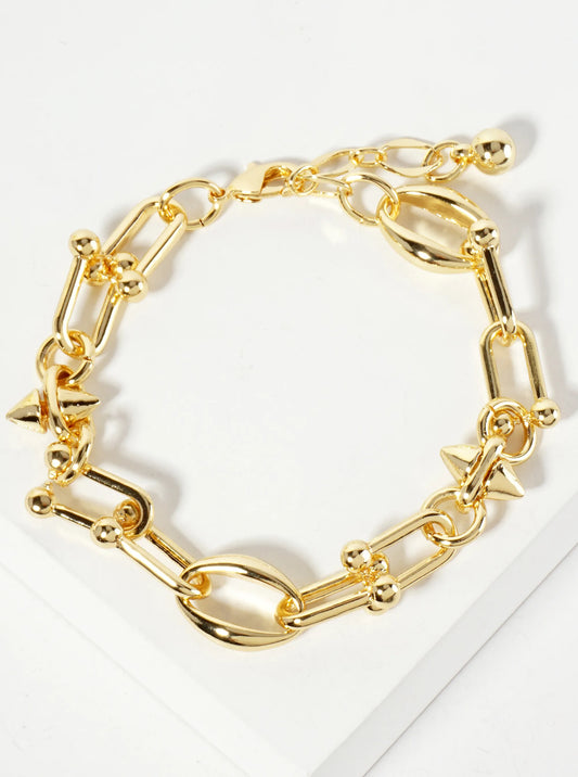 18K-Gold-Dipped 15mm HardWear Oval-Shaped Polished Brass Chain Bracelet With Spike Details