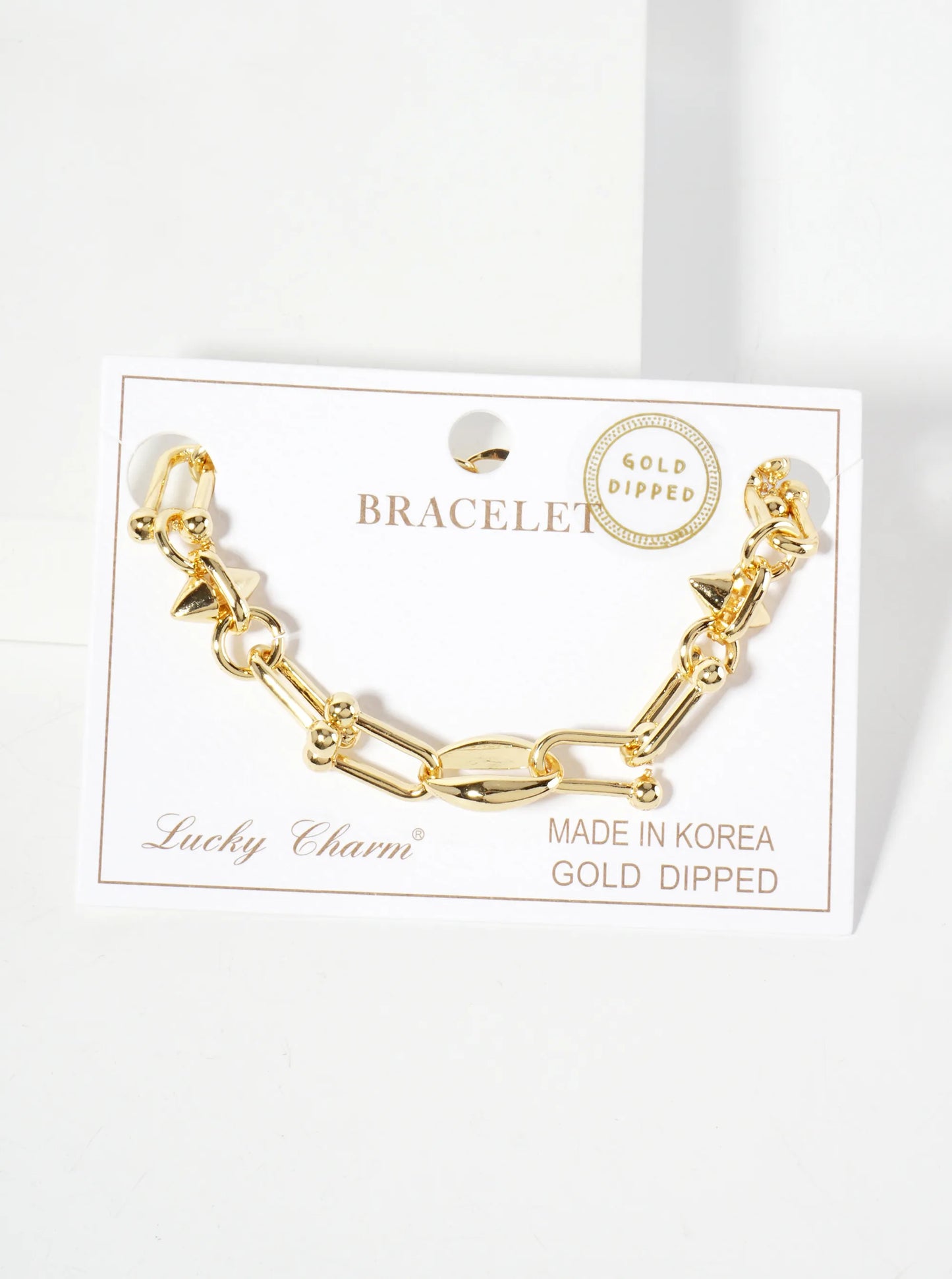 18K-Gold-Dipped 15mm HardWear Oval-Shaped Polished Brass Chain Bracelet With Spike Details