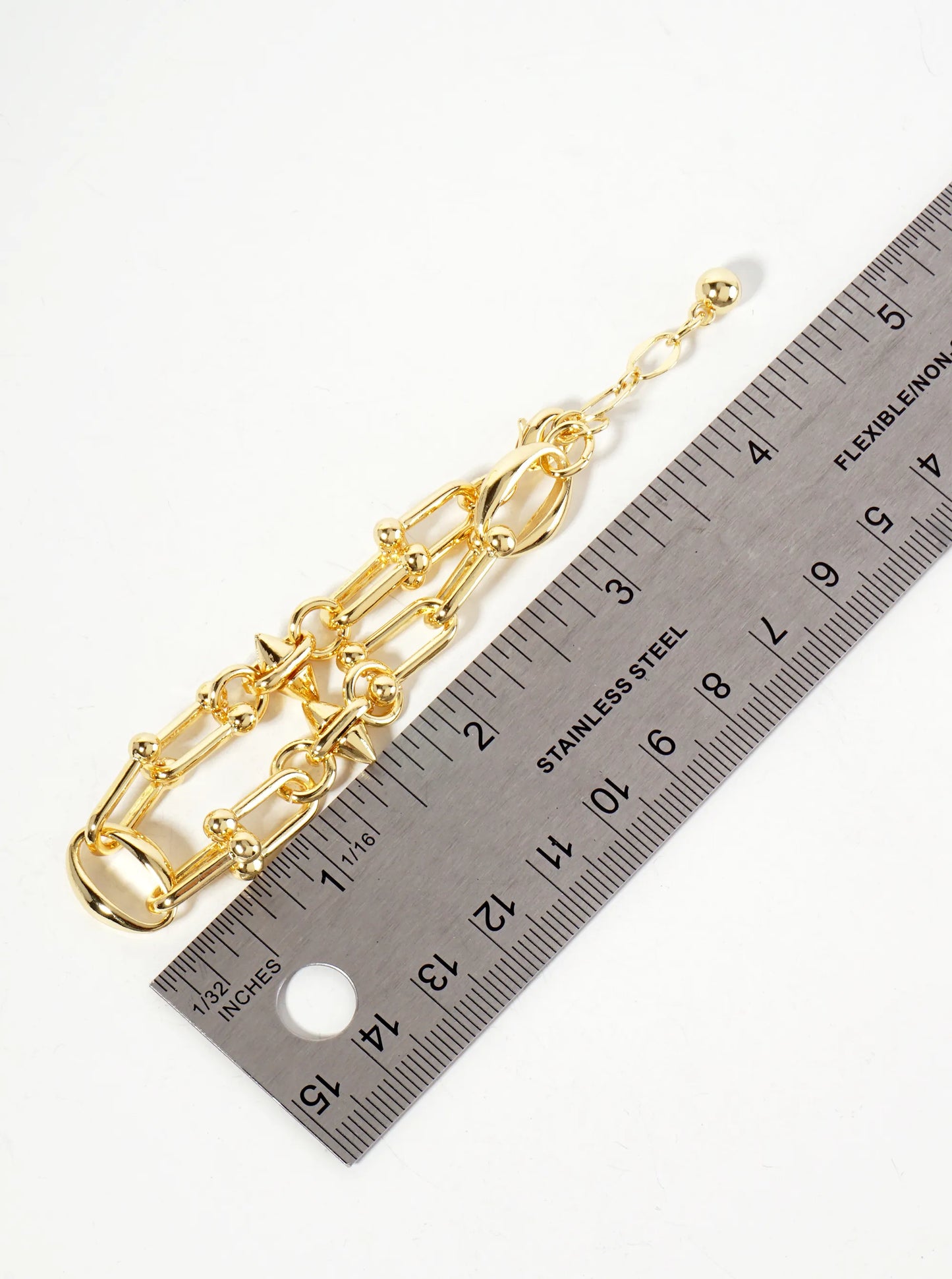 18K-Gold-Dipped 15mm HardWear Oval-Shaped Polished Brass Chain Bracelet With Spike Details