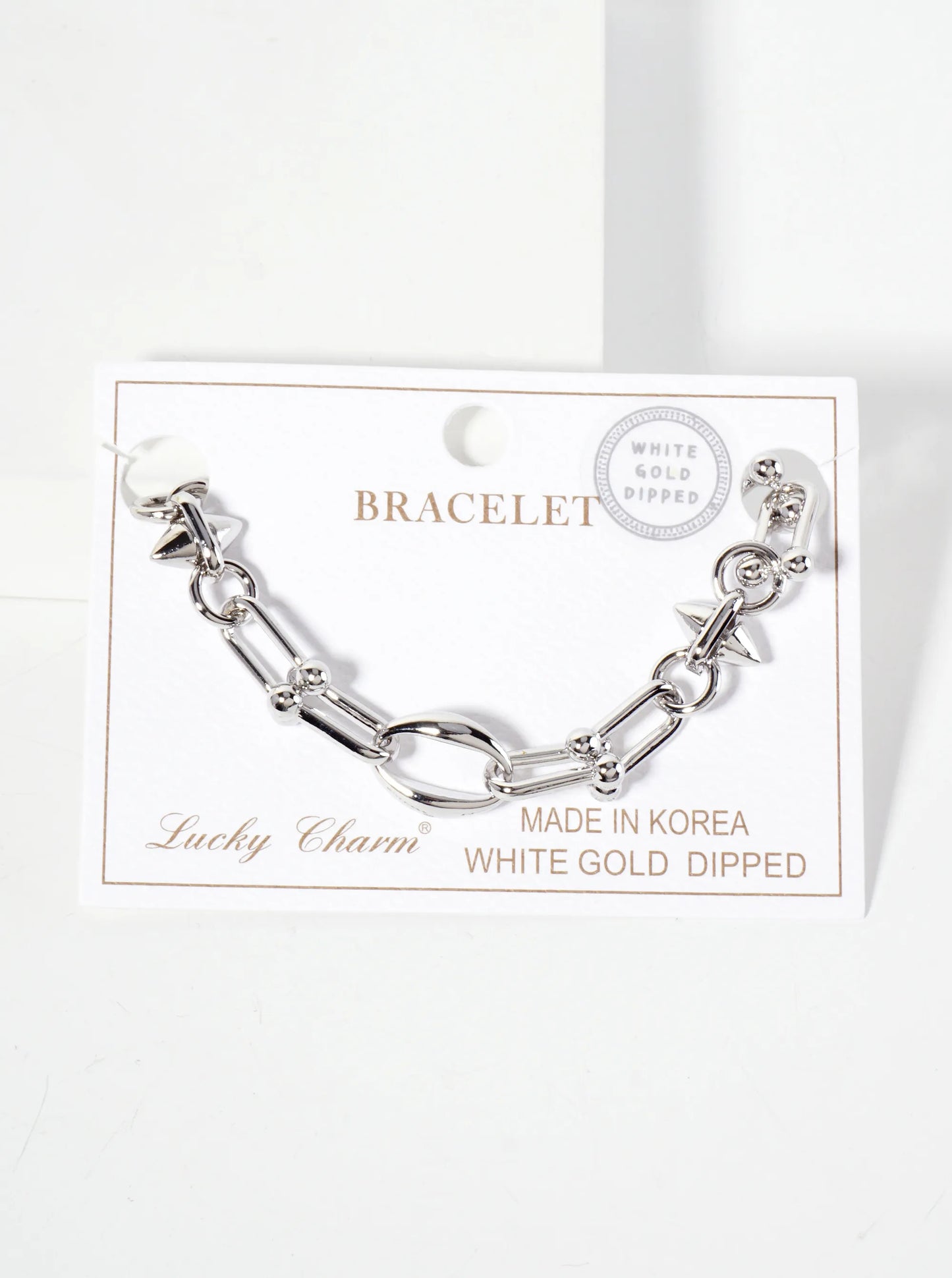 18K-Gold-Dipped 15mm HardWear Oval-Shaped Polished Brass Chain Bracelet With Spike Details