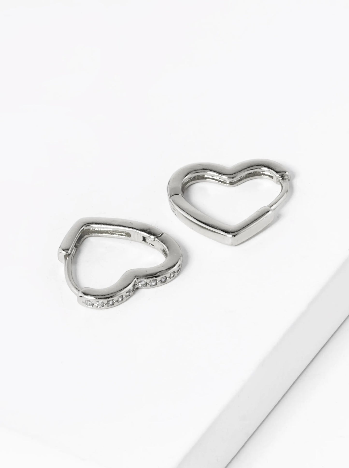 18K Gold Dipped 15mm Heart Shape Cubic Zirconia Brass Huggie Earrings