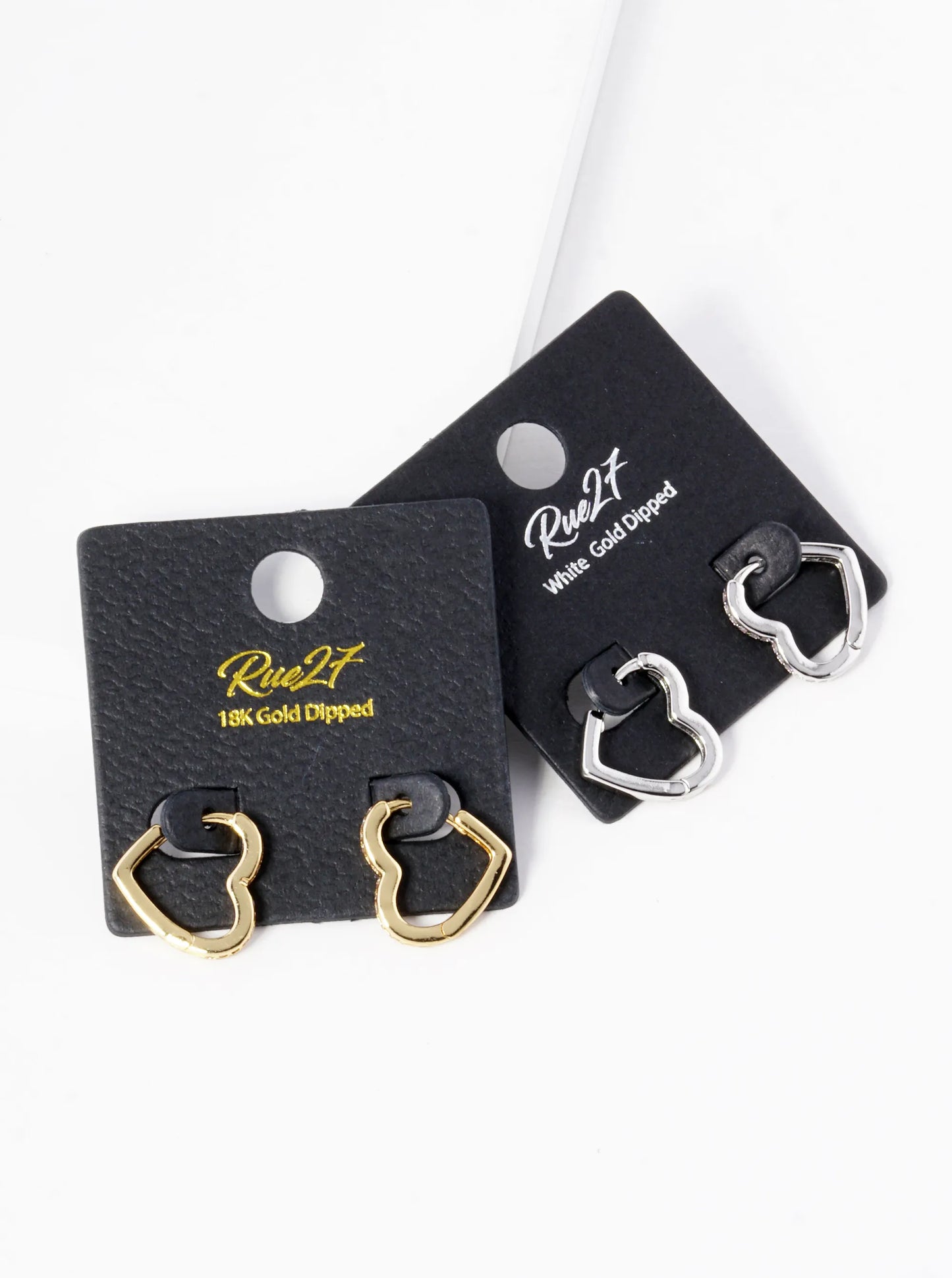18K Gold Dipped 15mm Heart Shape Cubic Zirconia Brass Huggie Earrings