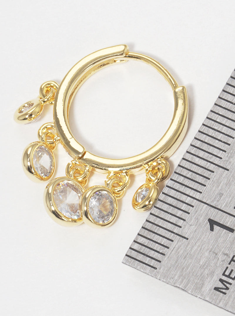 18K Gold Dipped 15mm Huggie Hoop Earrings With Graduated Round CZ Drop