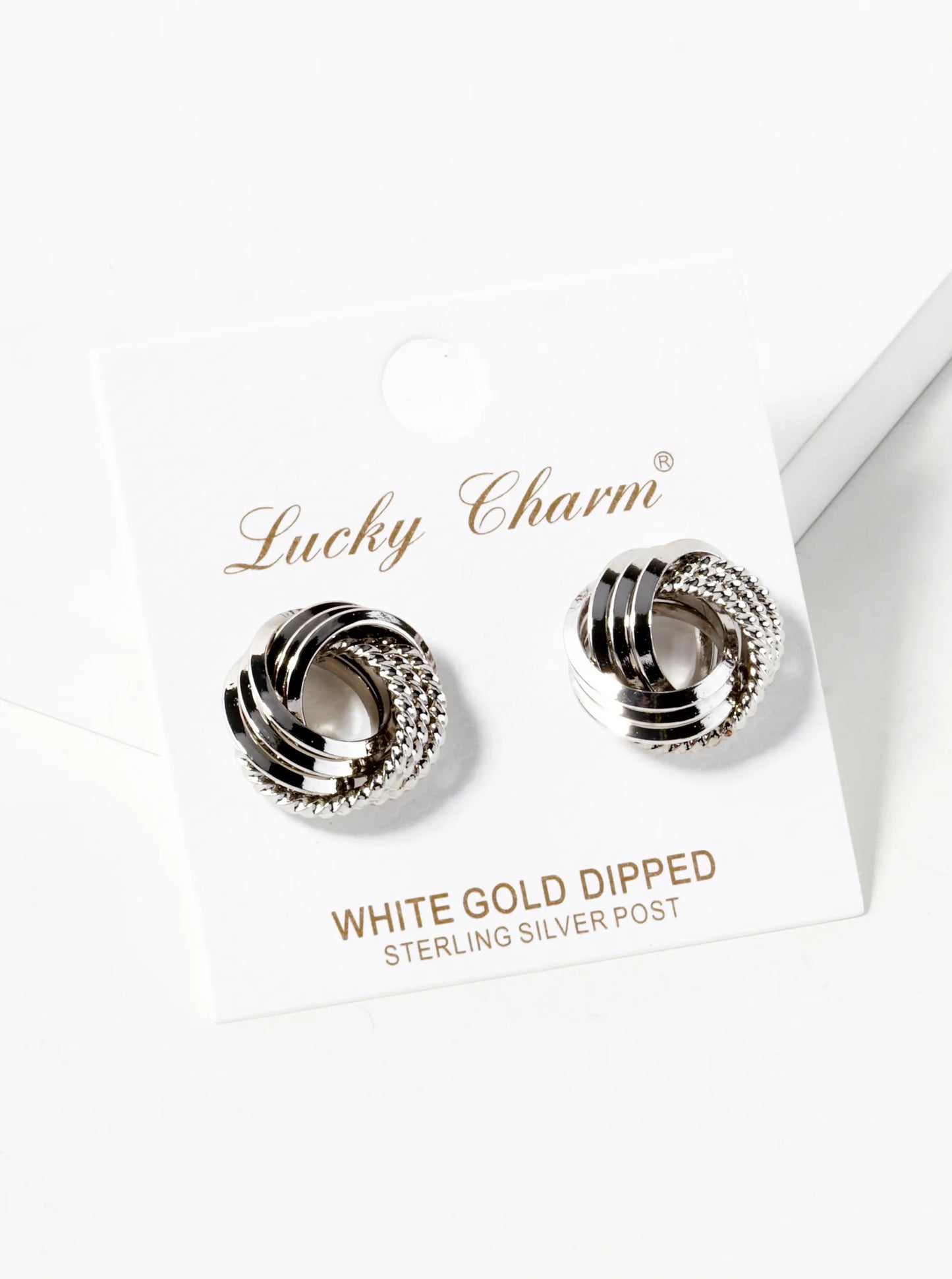 18K Gold Dipped 15mm Mixed Texture Love Knot Stud Earrings