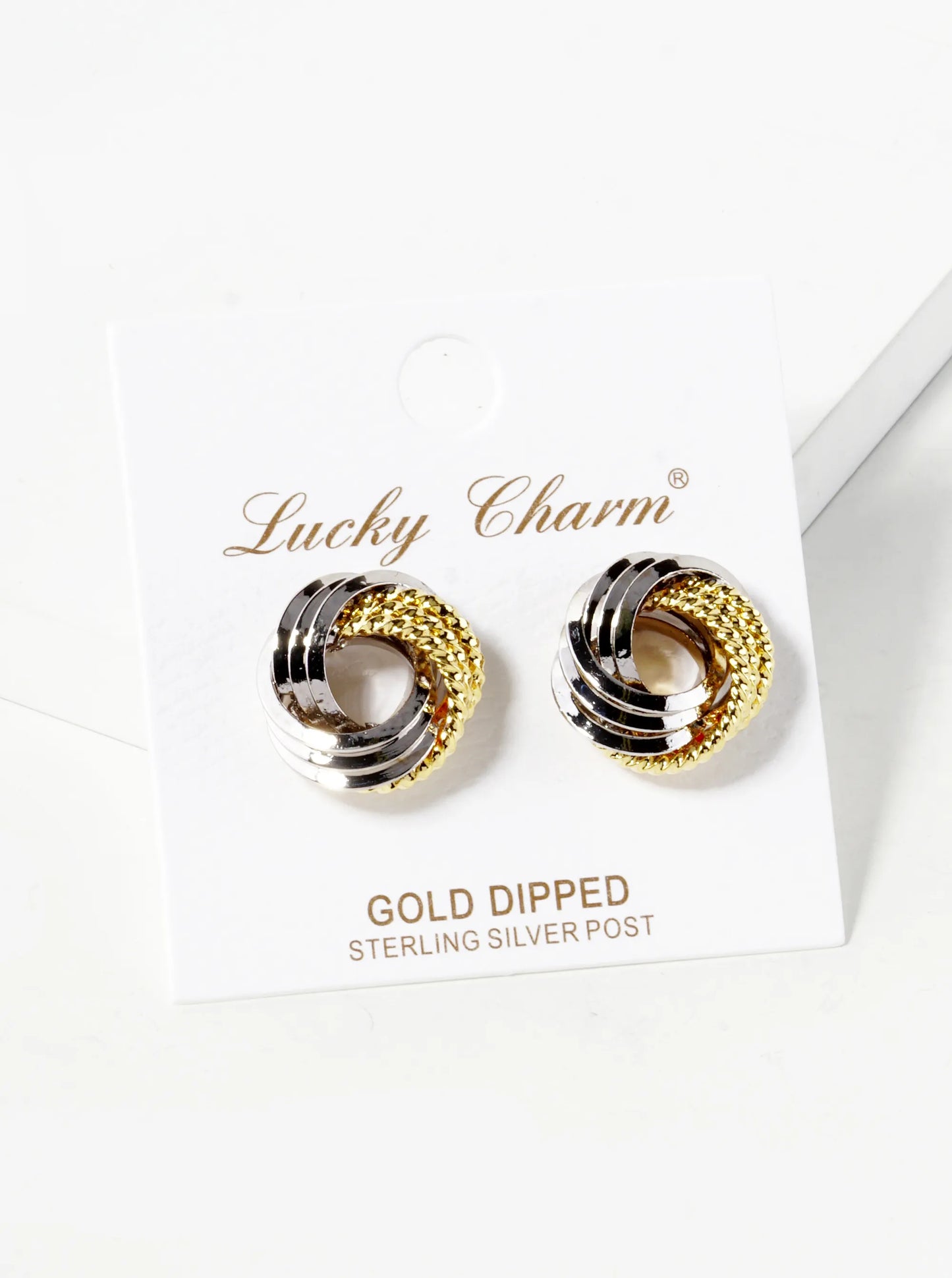 18K Gold Dipped 15mm Mixed Texture Love Knot Stud Earrings