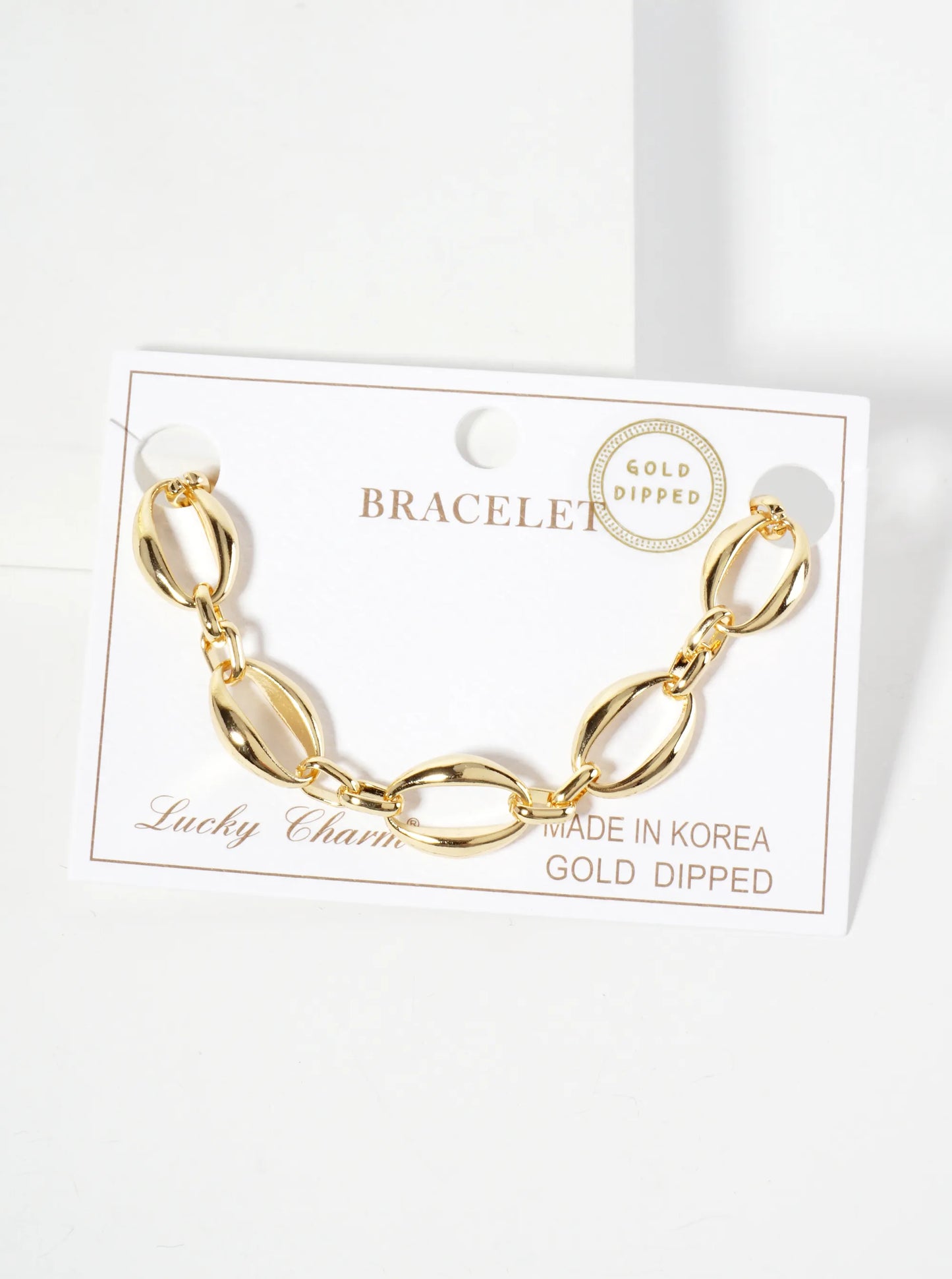 18K-Gold-Dipped 15mm Oval-Shaped Polished Brass Chain Bracelet
