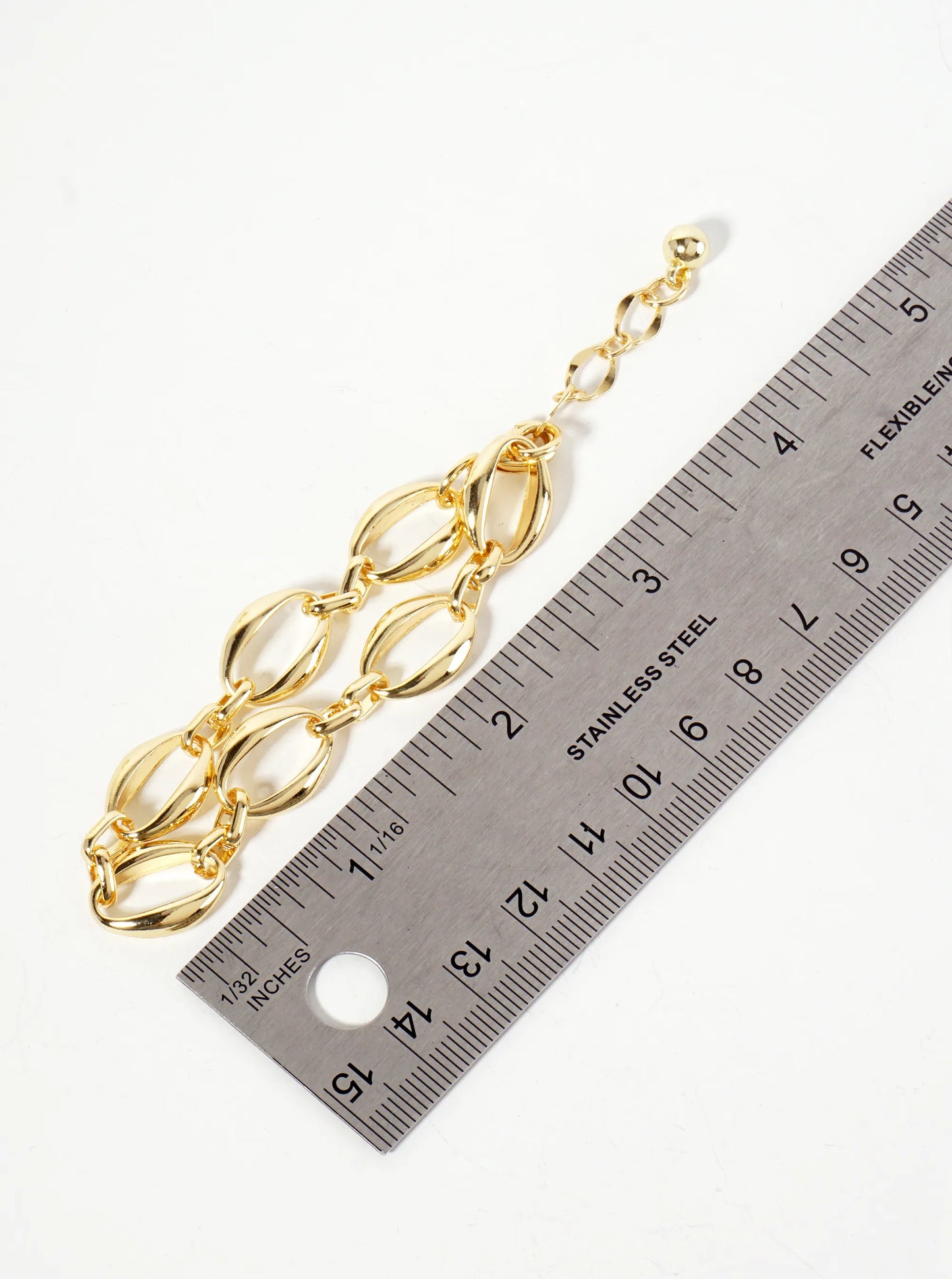 18K-Gold-Dipped 15mm Oval-Shaped Polished Brass Chain Bracelet