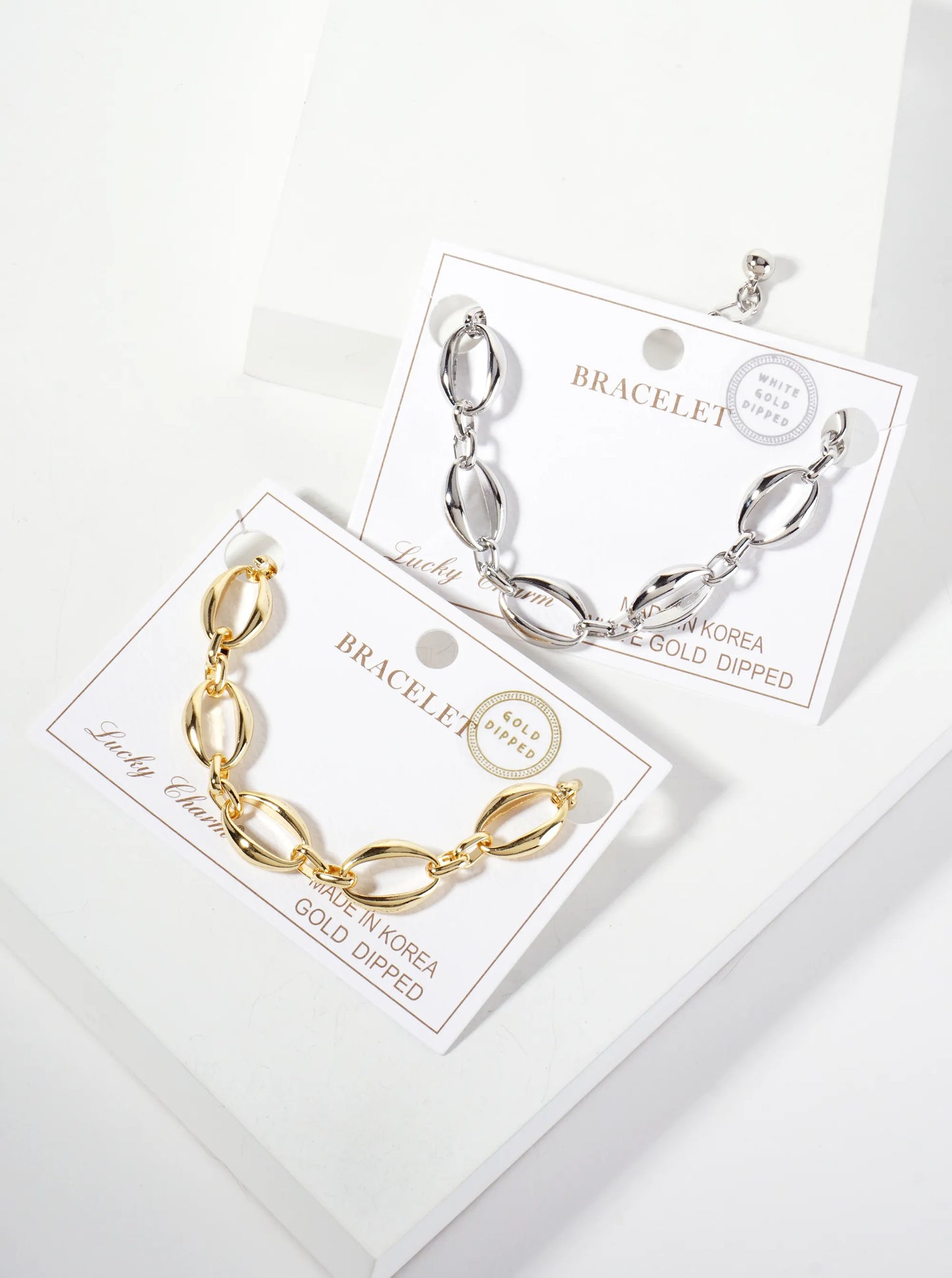 18K-Gold-Dipped 15mm Oval-Shaped Polished Brass Chain Bracelet