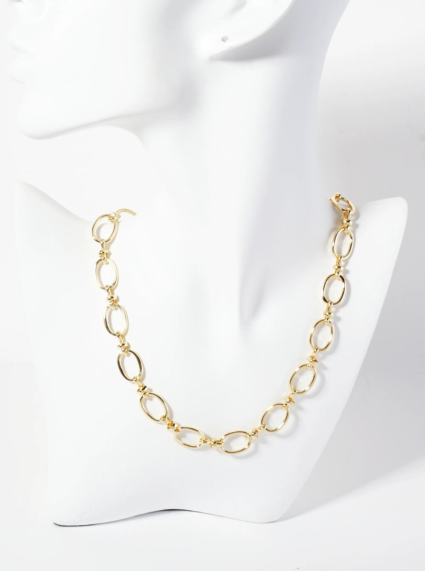 18K-Gold-Dipped 15mm Oval-Shaped Polished Brass Chain Necklace