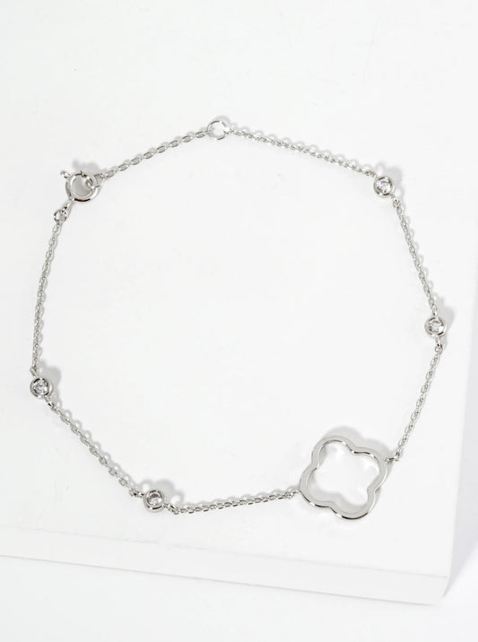 18K Gold Dipped 15mm Quatrefoil Cutout CZ Stone Chain Bracelet