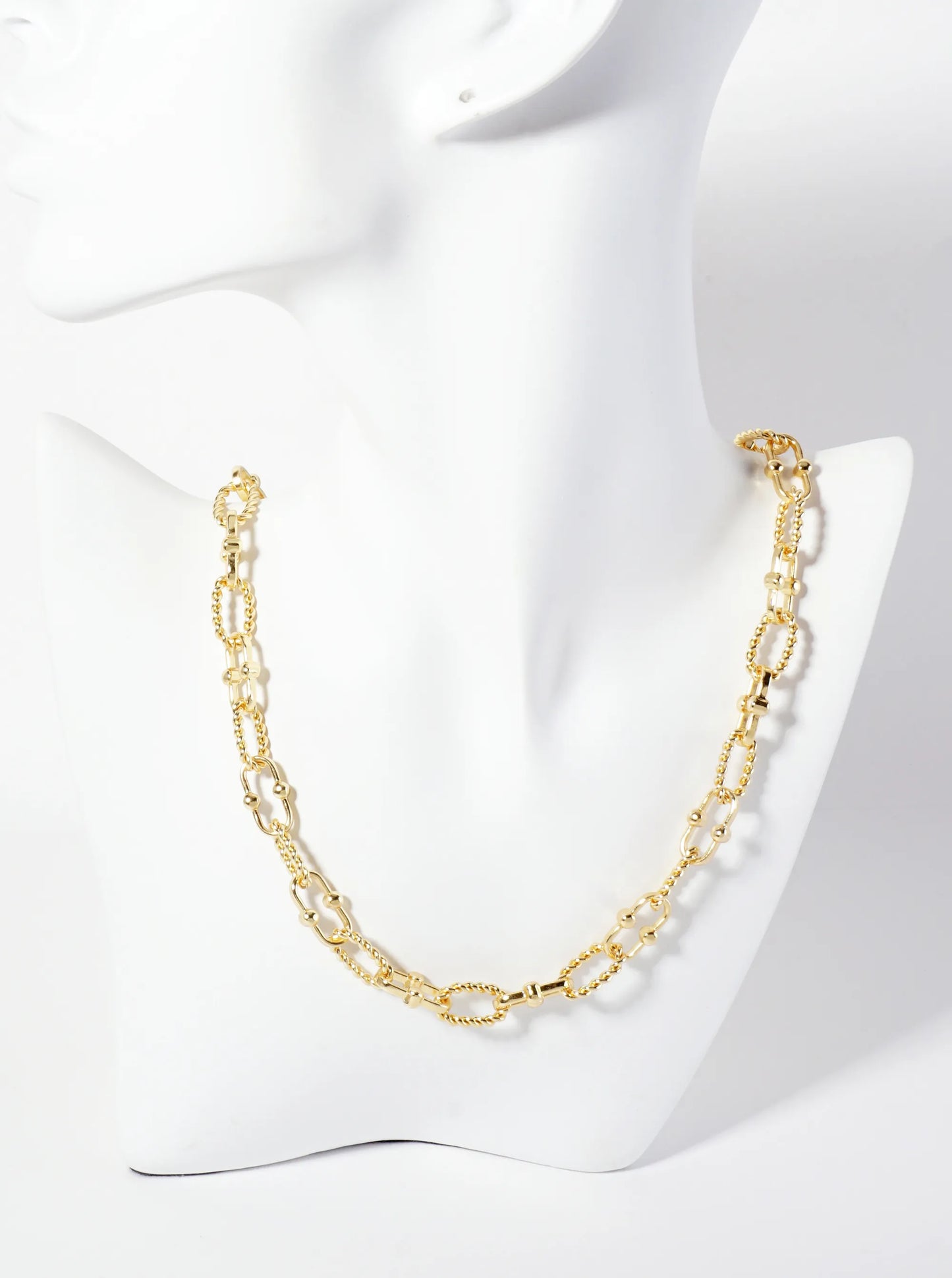 18K-Gold-Dipped 15mm Rope-Texture Polished Brass Chain Necklace